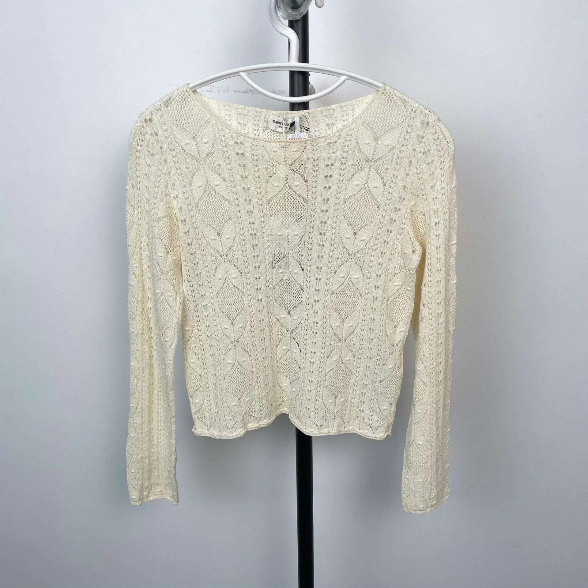 Saint Laurent Paris YSL Beige Lace Long Sleeve Top Size XS / US 0-2 / IT 36-38 - 1 Thumbnail