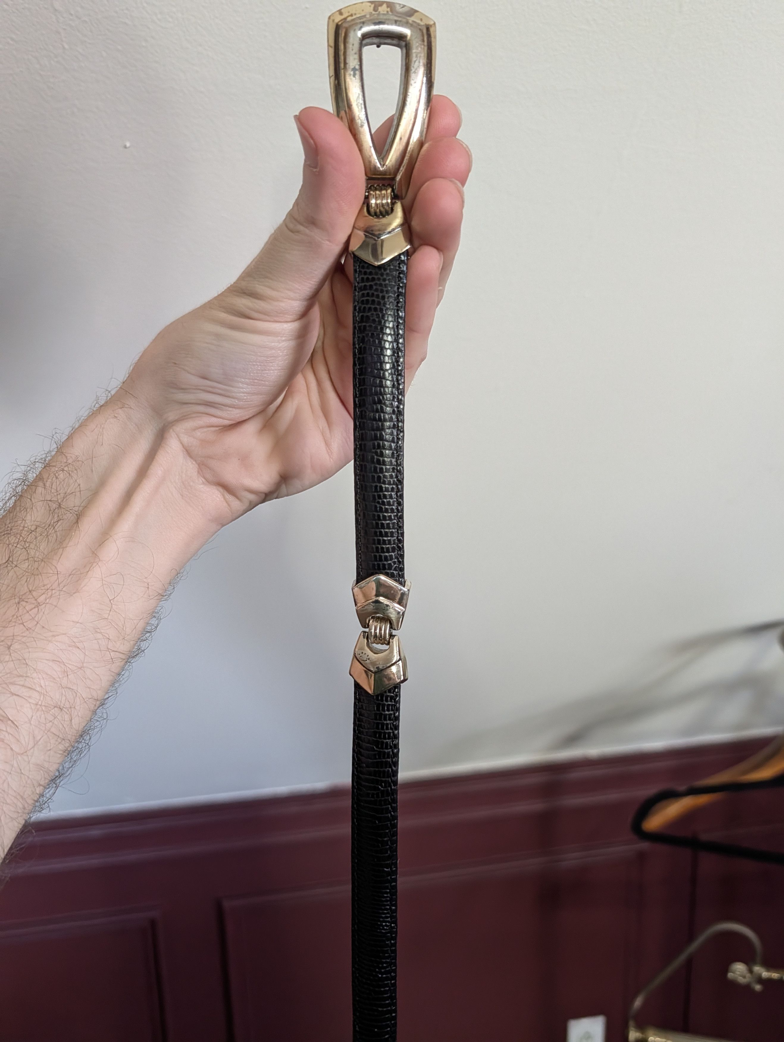 Brighton Skinny black lizard art deco chain hinges belt Large Size 34 - 5 Thumbnail