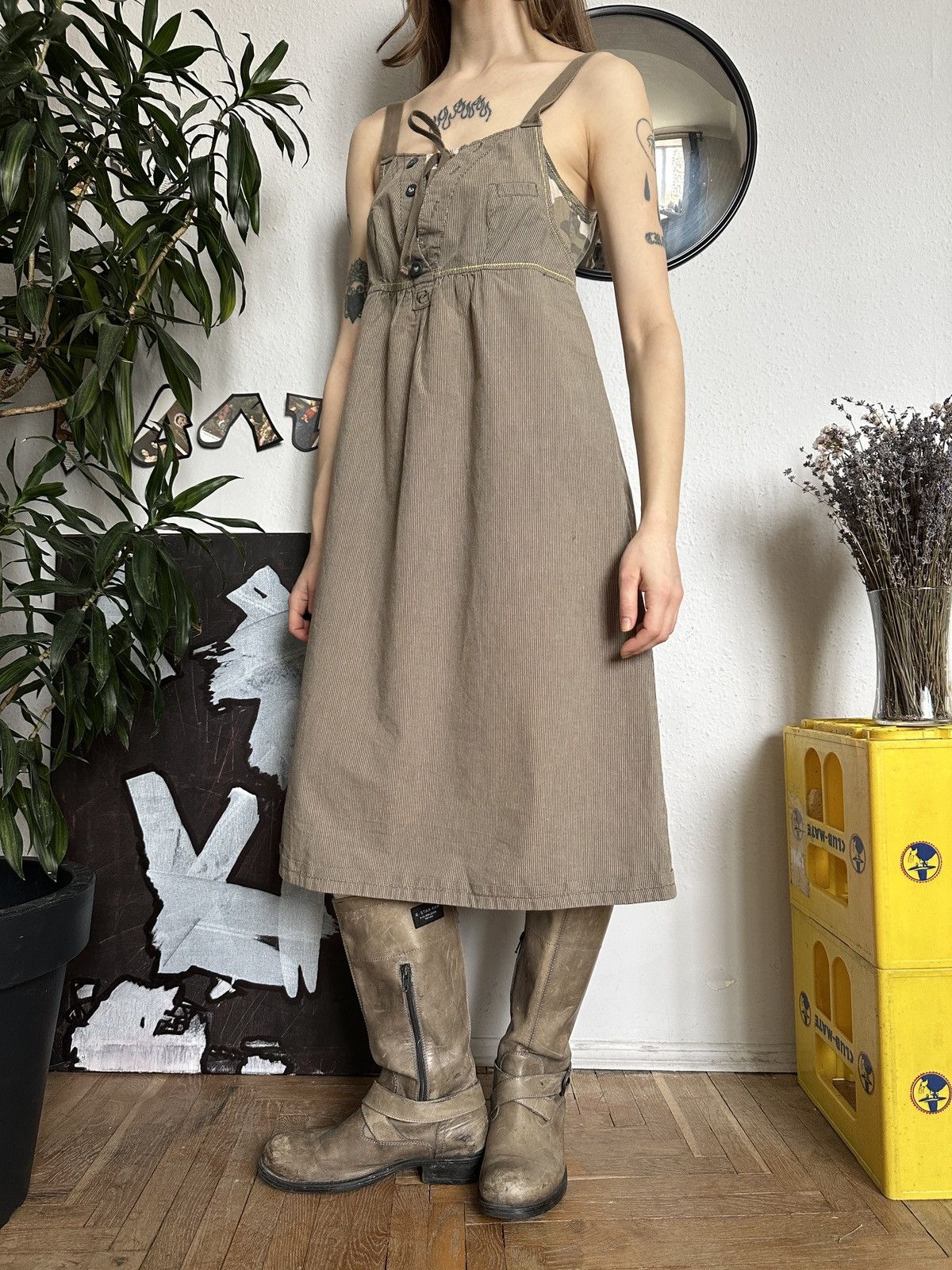 Vintage Striped Camo Vintage Military Dress StreetFashion Pocket Size S / US 4 / IT 40 - 1 Thumbnail