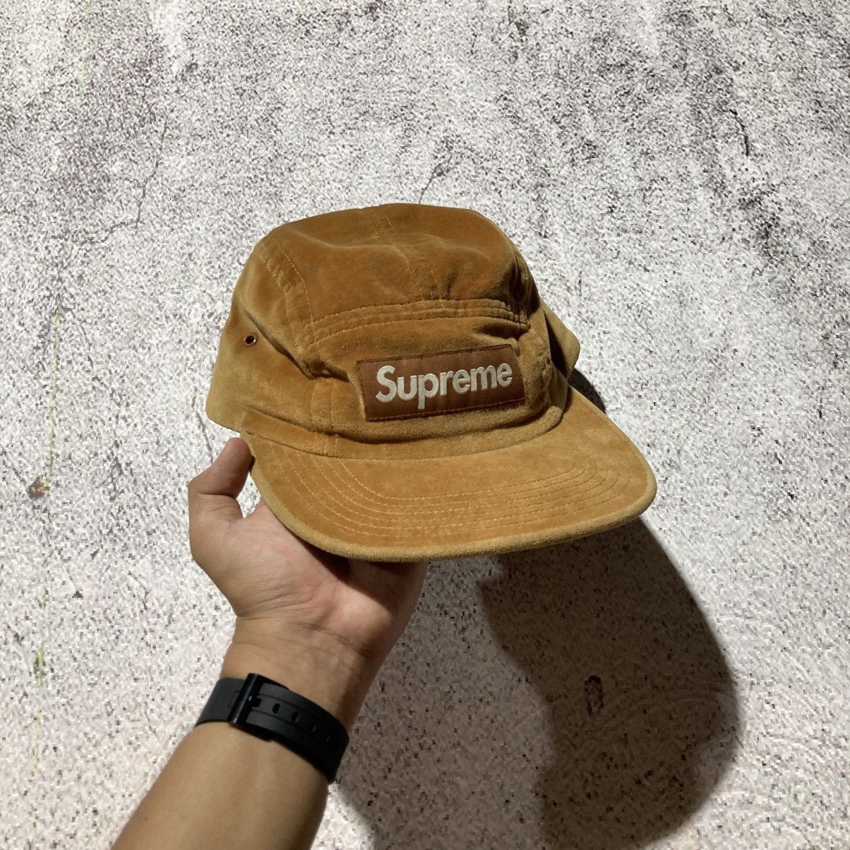 Supreme Supreme Box Logo Velvet Camp Cap Brown Tan Size ONE SIZE - 2 Thumbnail