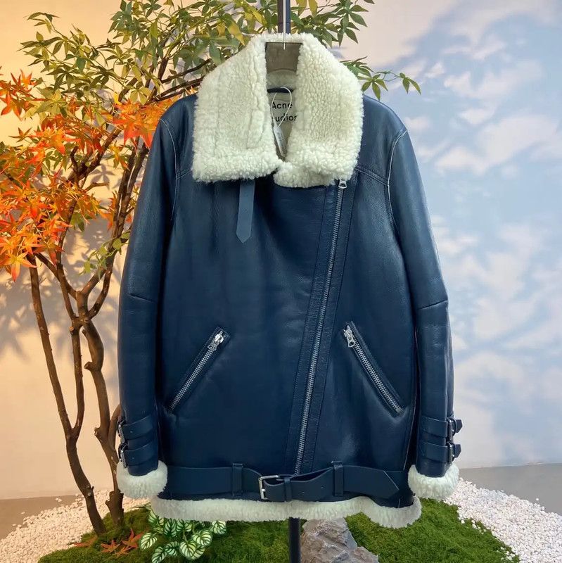 Acne Studios Acne Studios Shearling Blue Leather Jacket Size L / US 10 / IT 46 - 1 Thumbnail