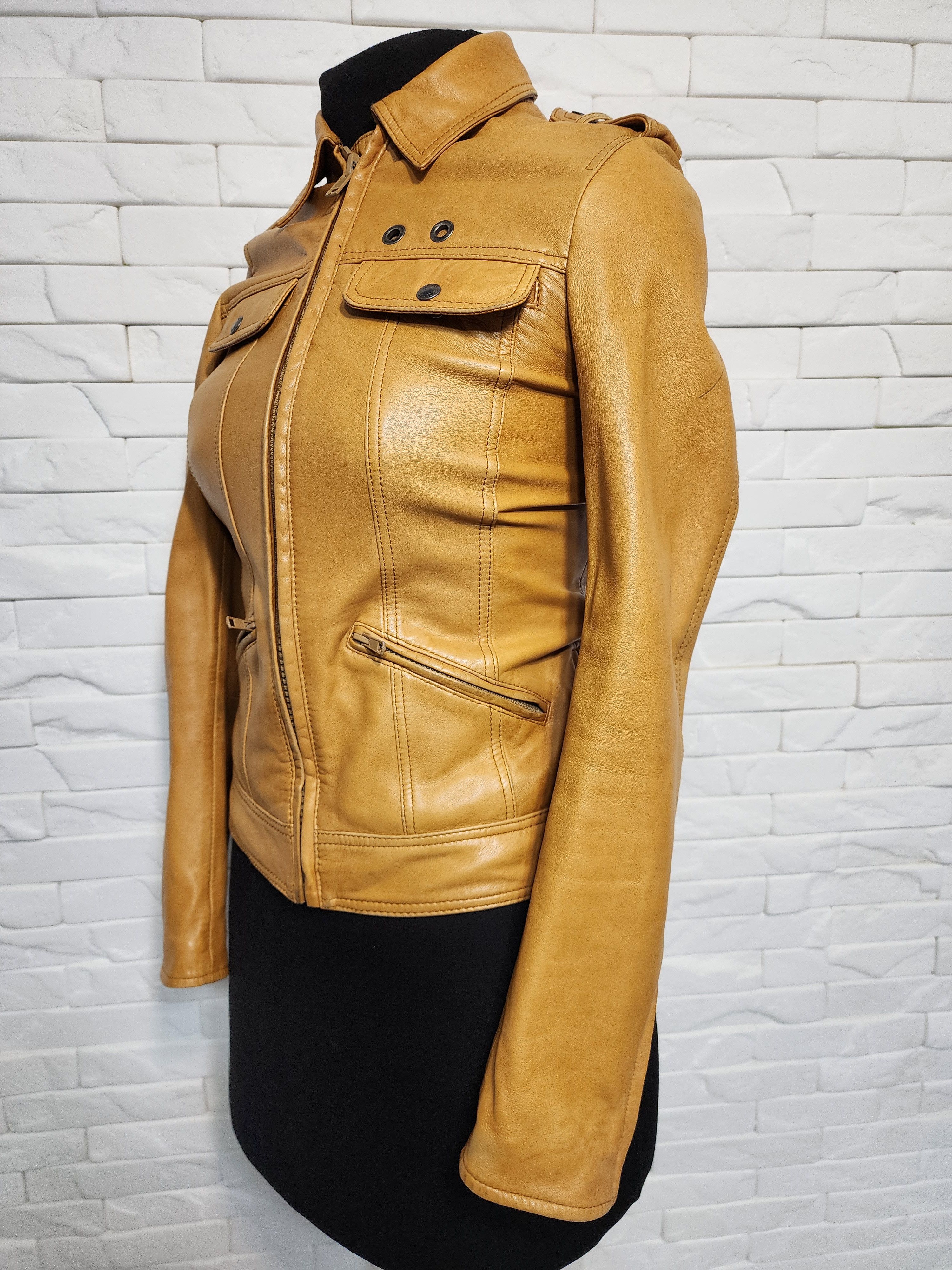 Designer Women's Brown Leather Sports Jacket: Size S / US 4 / IT 40 - 2 Thumbnail