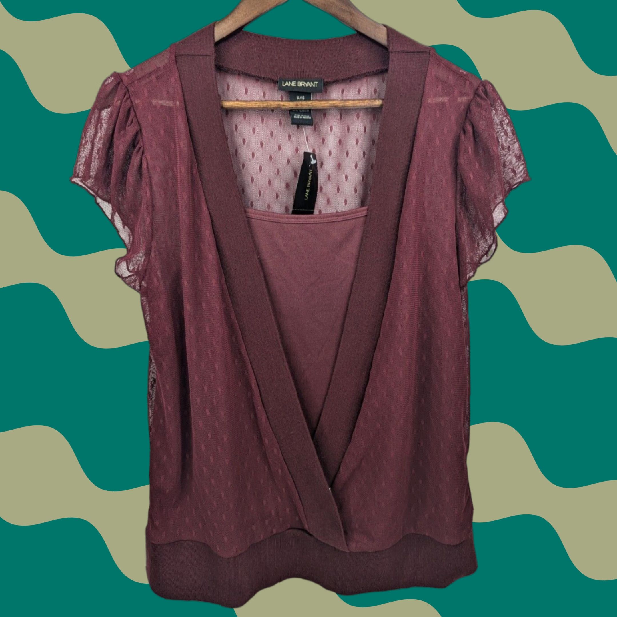 Vintage NWT Lane Bryant Burgundy Deep V-Neck Sheer Blouse With Tank Top Size 14/16 Size XL / US 12-14 / IT 48-50 - 1 Thumbnail
