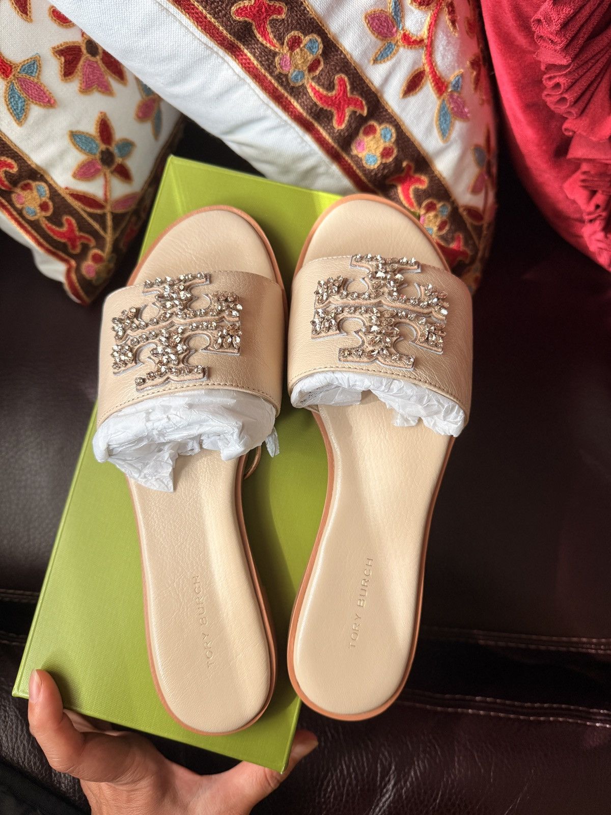 Tory Burch Tory Burch Goat Leather Embellished Slide Dulce De size 7.5 Size US 7.5 / IT 37.5 - 1 Thumbnail