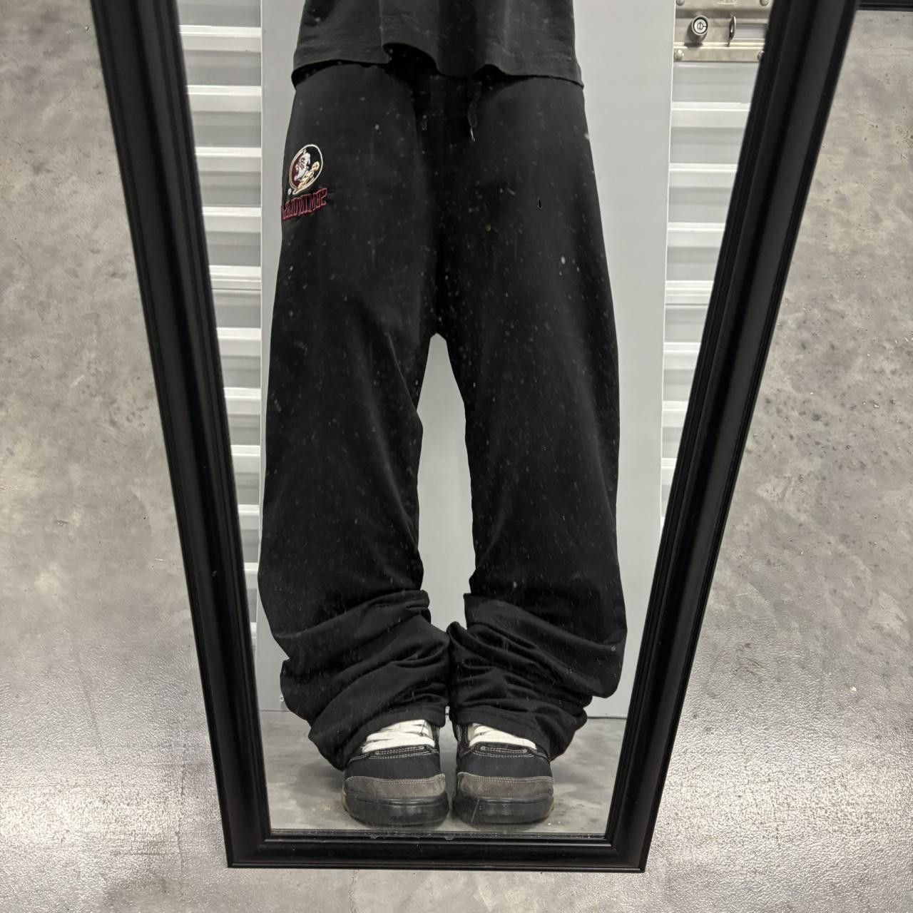 Japanese Brand × Vintage Crazy Vintage Y2K/2000s Baggy Black FSU Striped Track Pants! Size US 32 / EU 48 - 1 Thumbnail
