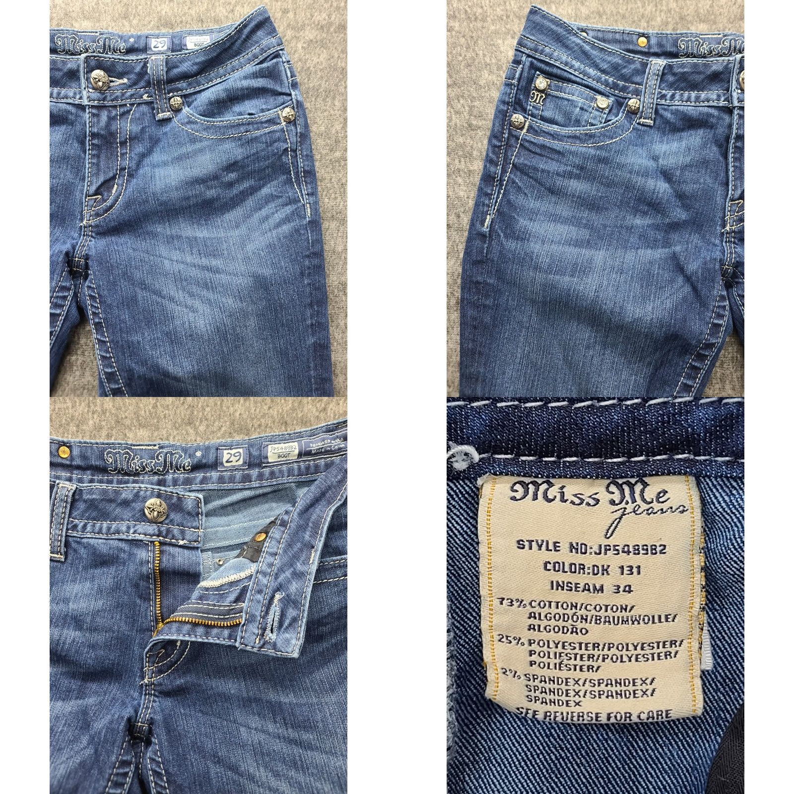 Miss Me Miss Me Jeans Womens 29 Regular Bootcut Distressed Embroidered Rhinestone Cowgirlcore Jeans Size 29" - 8 Thumbnail