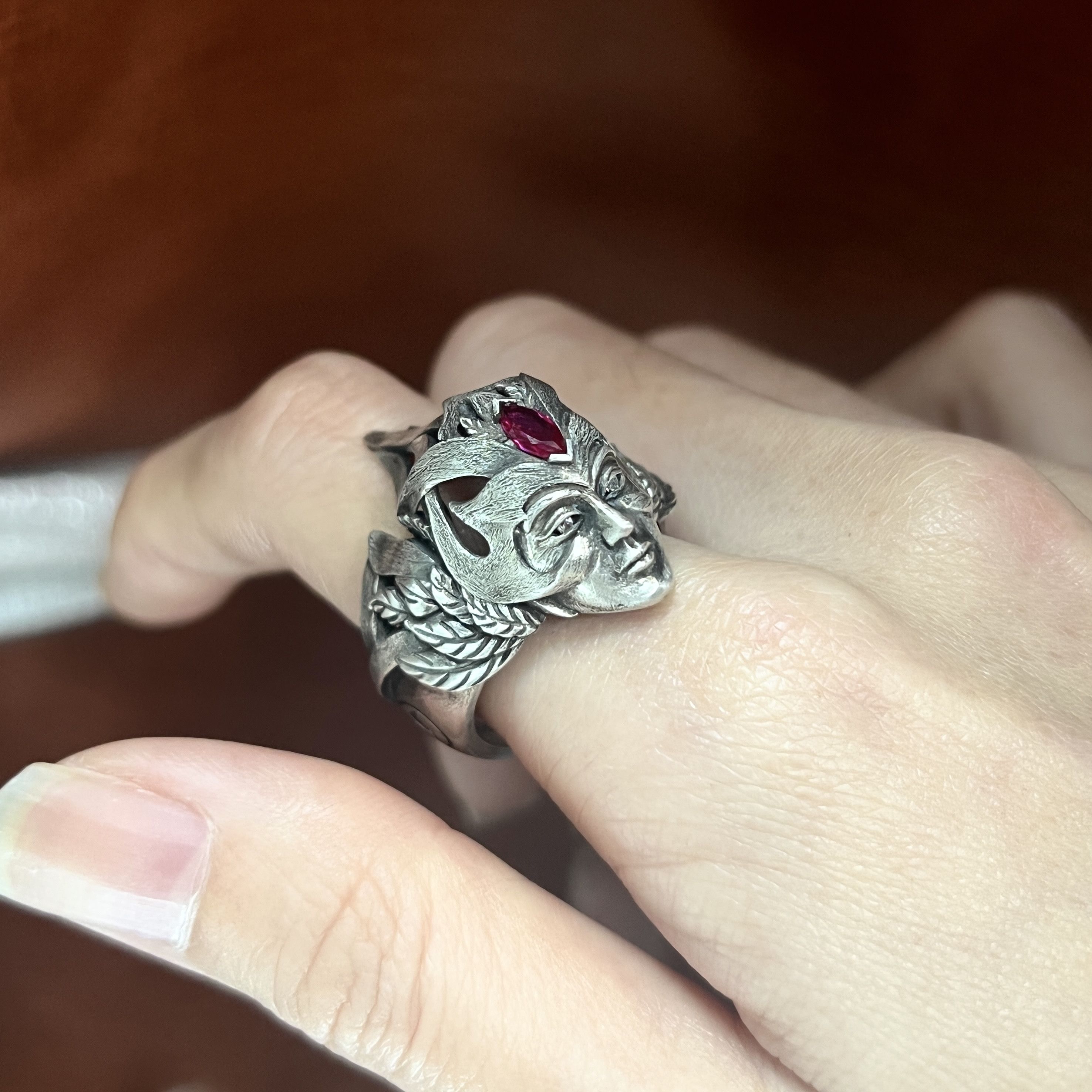 Jewelry SIZE 10 S925 Silver Wire Drawing Medusa Ring Size ONE SIZE - 8 Thumbnail