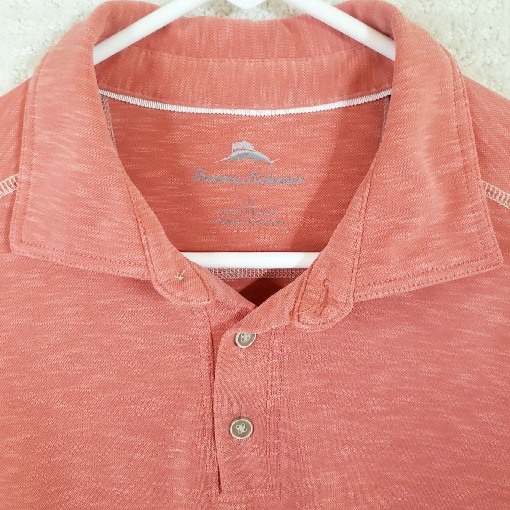 Tommy Bahama Tommy Bahama Logo Polo Shirt Knit Tencel Lycocell Melon Men's L Shirt Polo Casual Beach Logo Short Sleeve Size US L / EU 52-54 / 3 - 3 Thumbnail