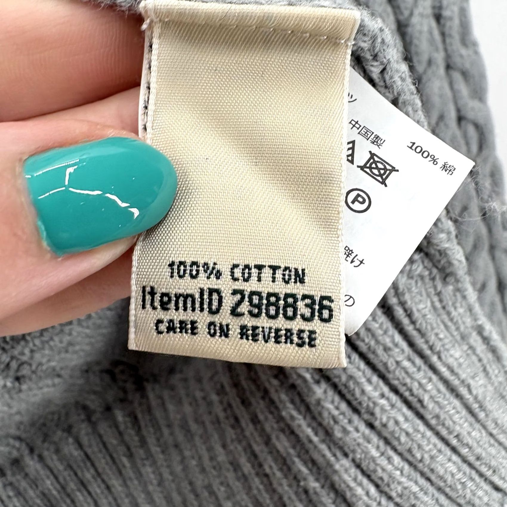 Vintage L.L.Bean Cardigan Sweater Womens Large Gray 100% Cotton Cable-Knit Full Zip Mock Neck Winter Size L / US 10 / IT 46 - 5 Thumbnail