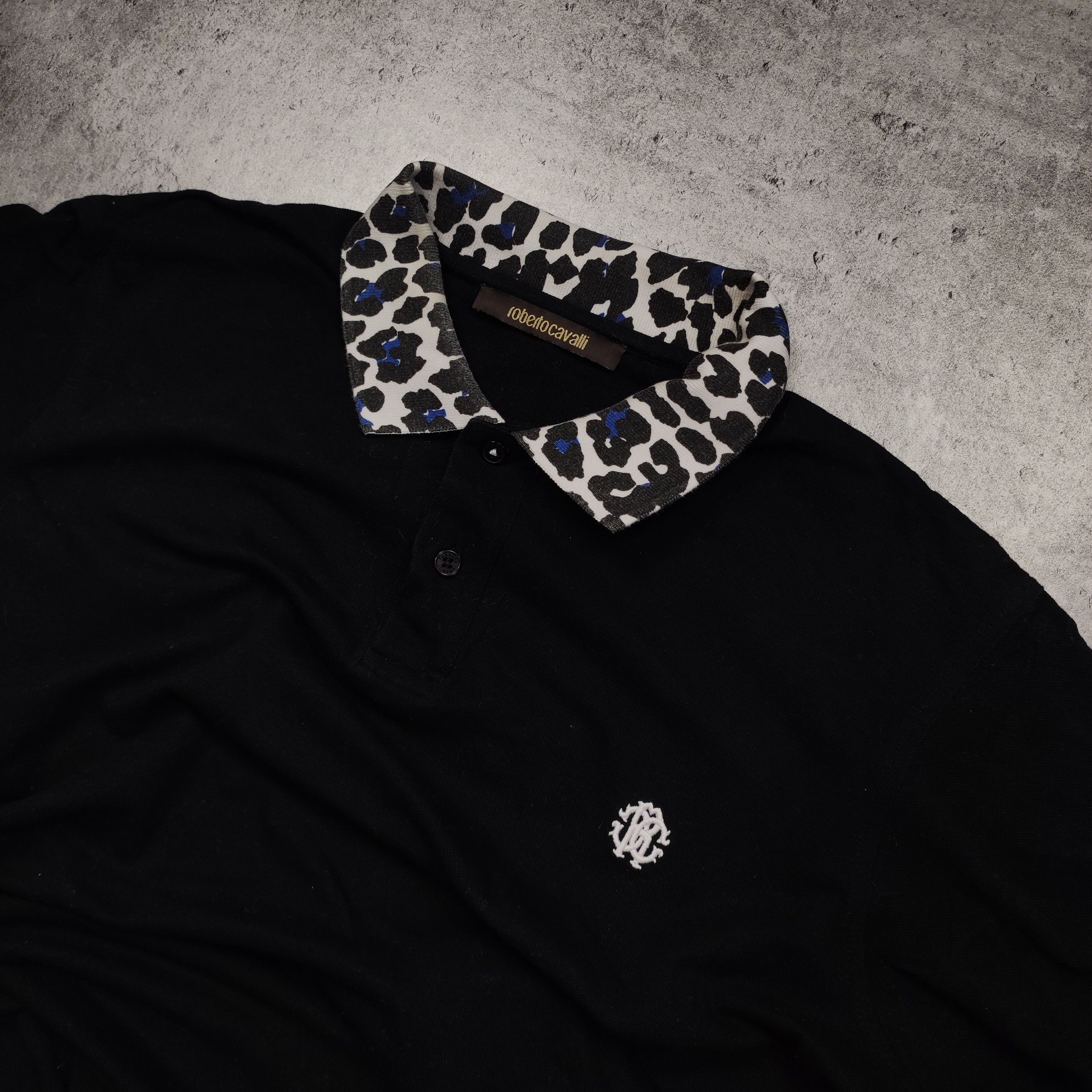 RARE Roberto Cavalli Luxury Panther Black Logo Polo Shirt