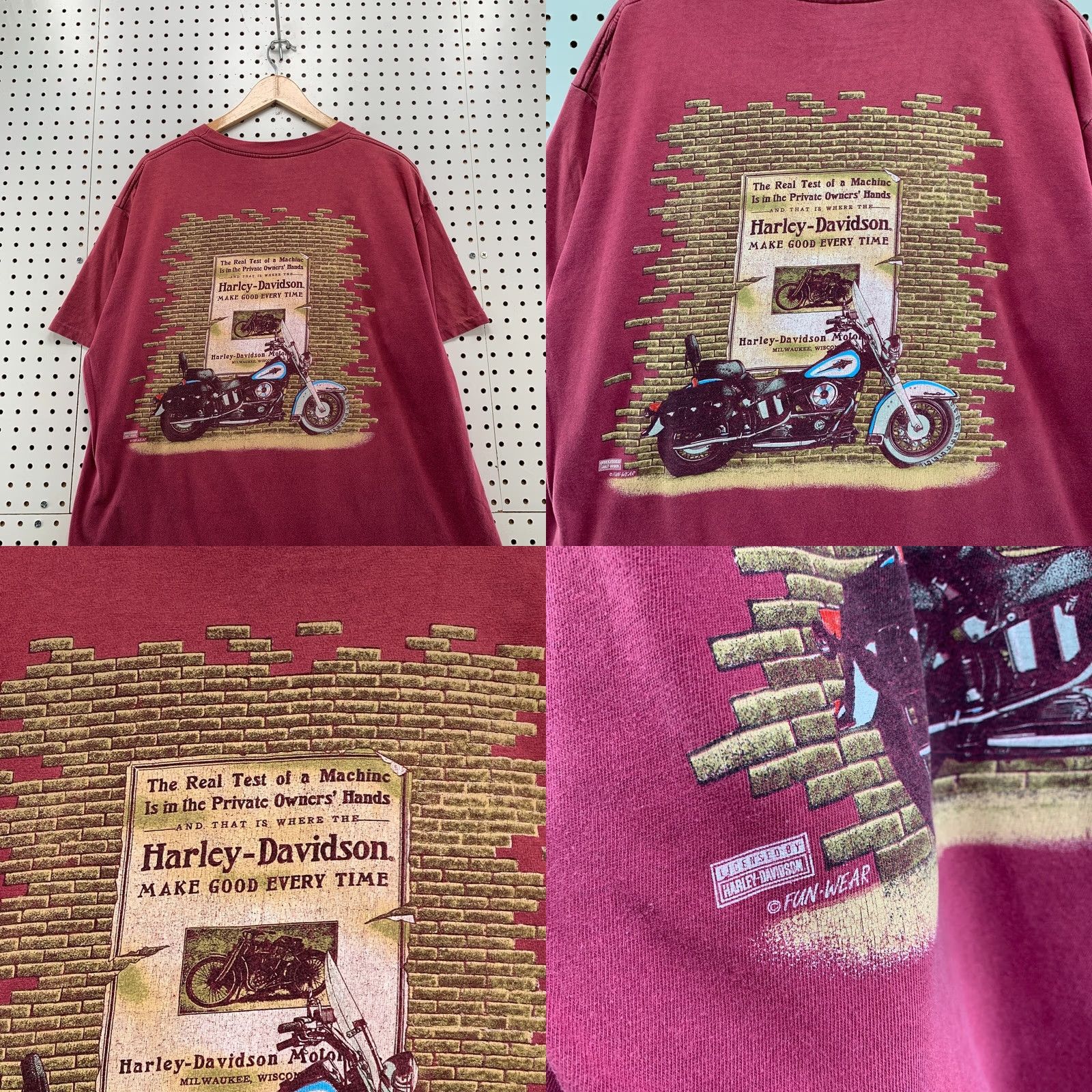 Harley Davidson Vintage Harley Davidson Shirt XL Red Pocket Single Stitch Motorcyle 90s 25x28.5 Size US XL / EU 56 / 4 - 10 Thumbnail