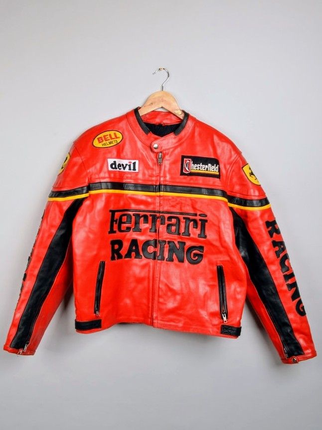 🔥 Vintage Ferrari 🔥 90s Racing Leather Jacket Streetwear