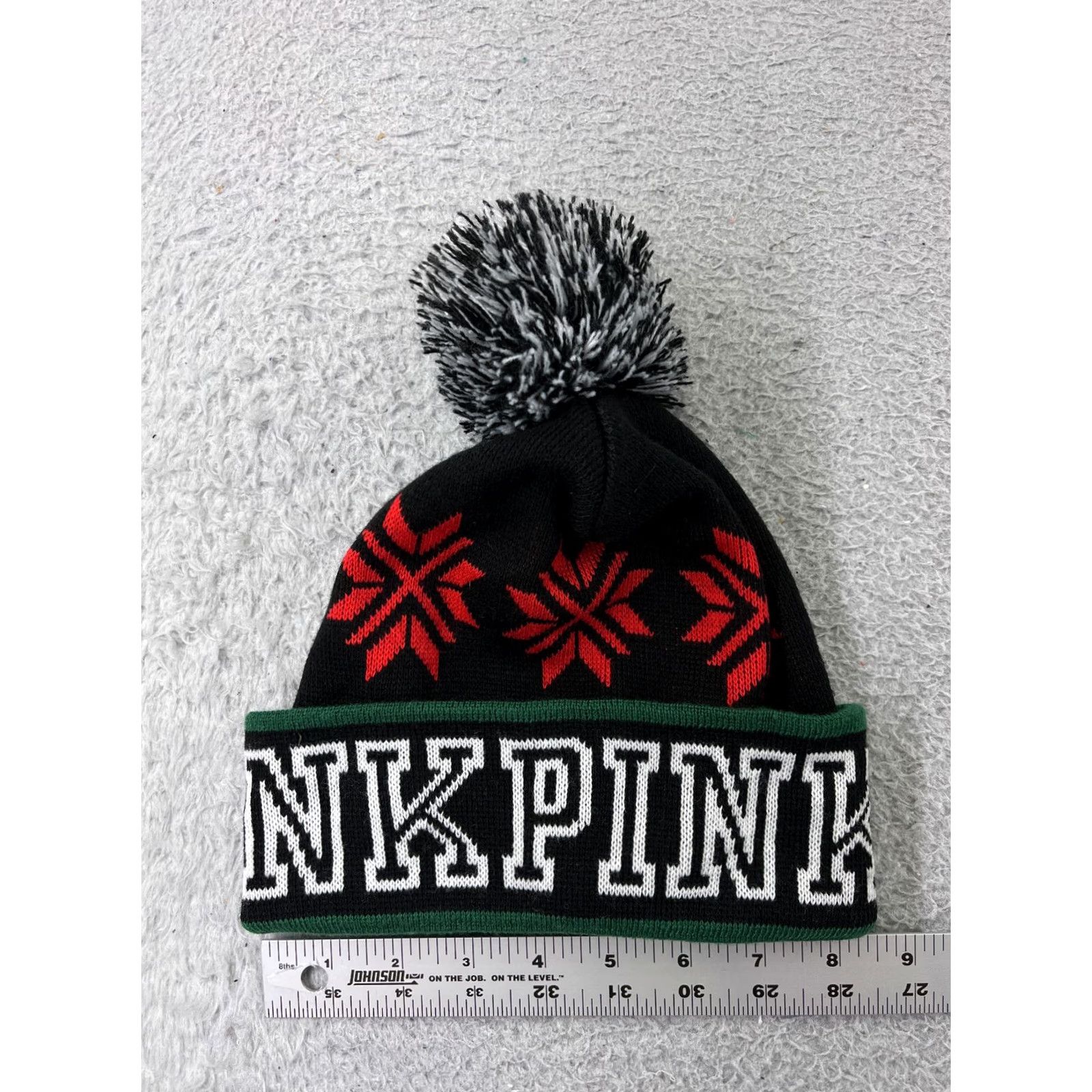 Victoria's Secret Victoria's Secret Beanie Hat Adult One Size Black Fair Isle Acrylic Pom PINK Size ONE SIZE - 2 Thumbnail