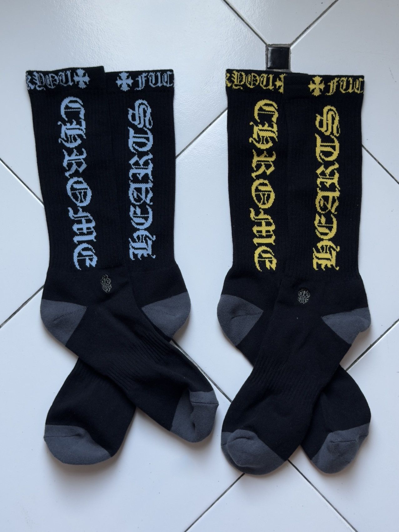 Chrome Hearts Fuck You Sport Socks Navy/Burgundy | Grailed