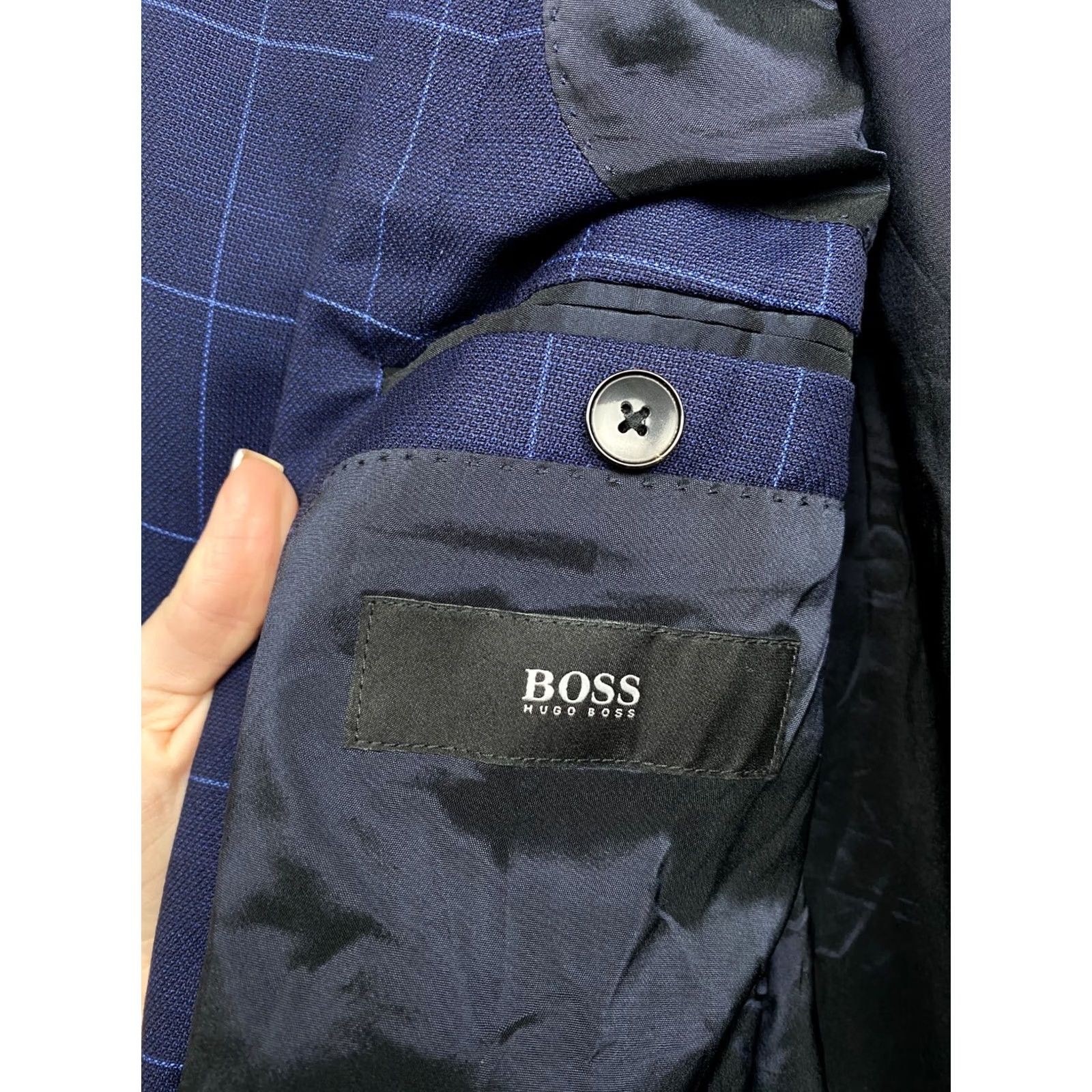 Hugo Boss HUGO BOSS Mens Wool Blazer Jacket L Blue Check Wool Blazer Mens L Blue Check Vintage: No Size 42R - 3 Thumbnail