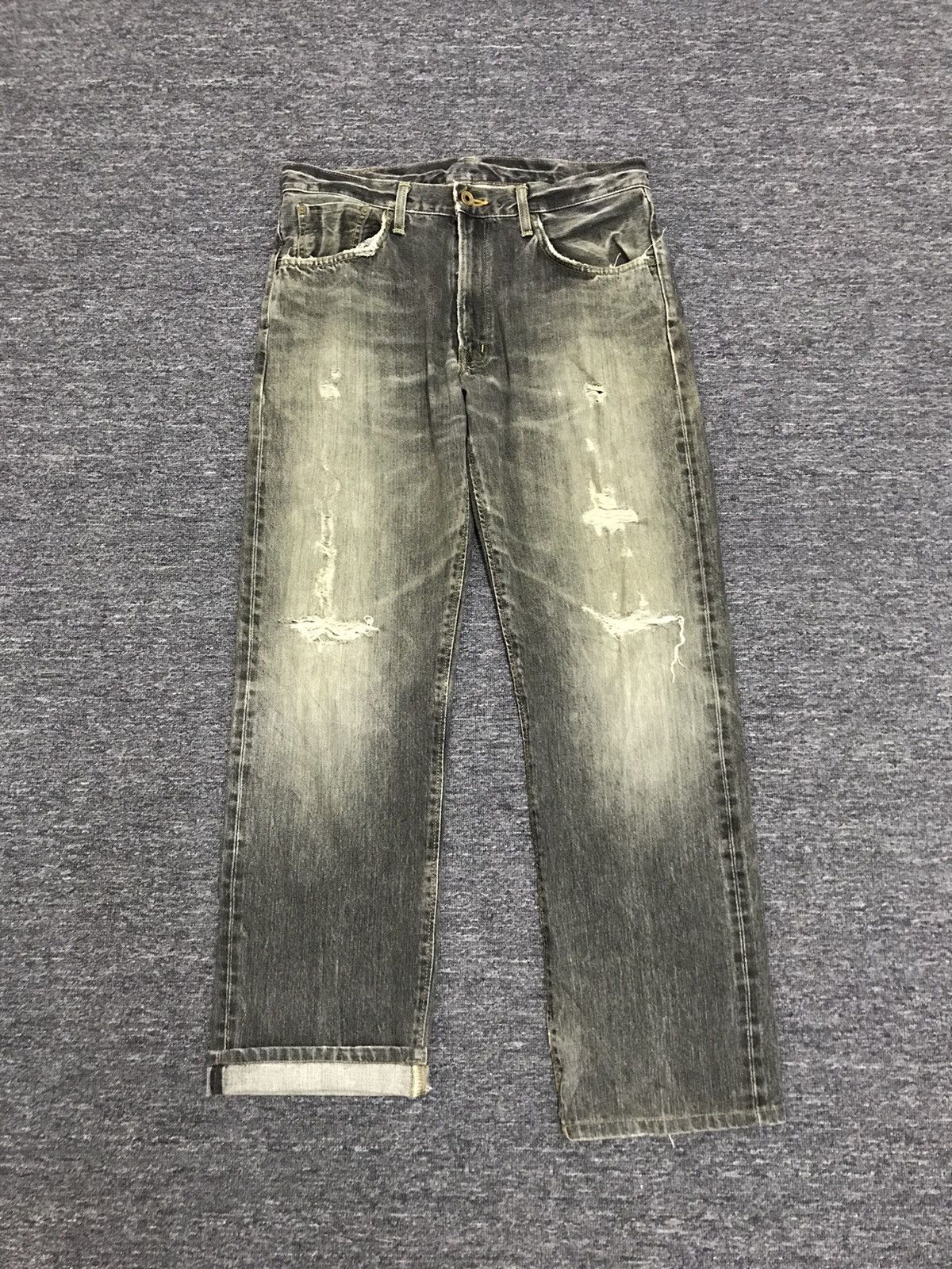 image of Distressed Edwin Selvedge Denim Pants in Black, Men's (Size 33)