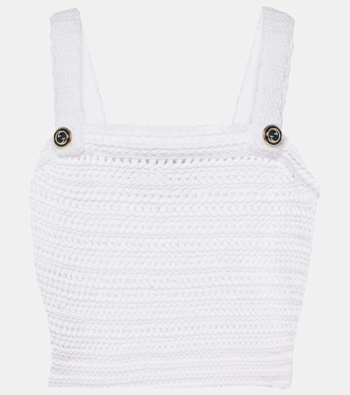 Gucci o1la5ras0526 Crochet Knit Cotton Top in White Size XS / US 0-2 / IT 36-38 - 1 Thumbnail