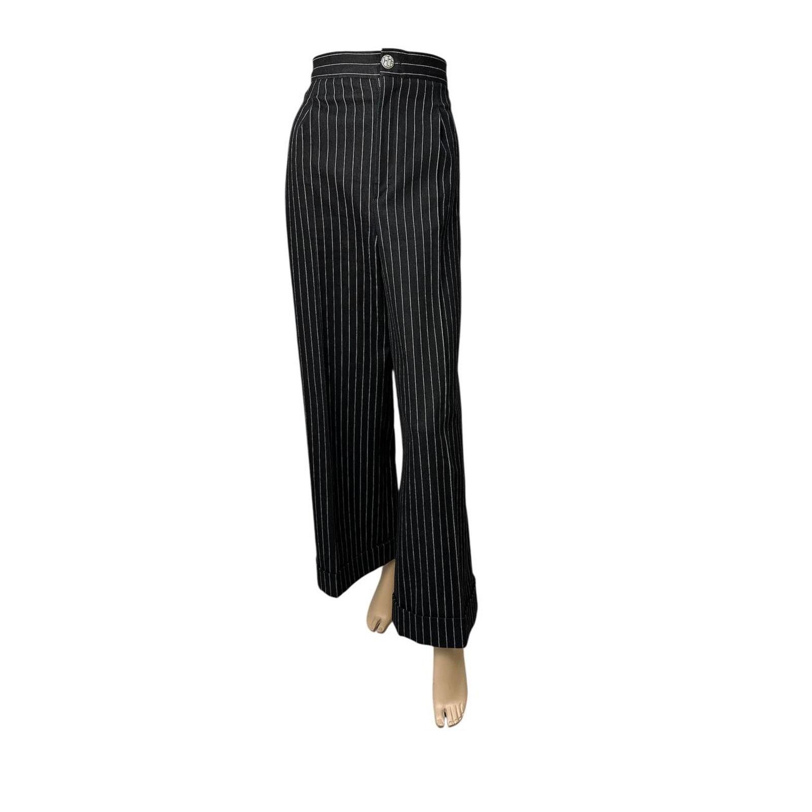 Chanel CHANEL 2023 Black White Striped Wide Leg Jeans Sz. 42 Size 27" / US 4 / IT 40 - 1 Thumbnail