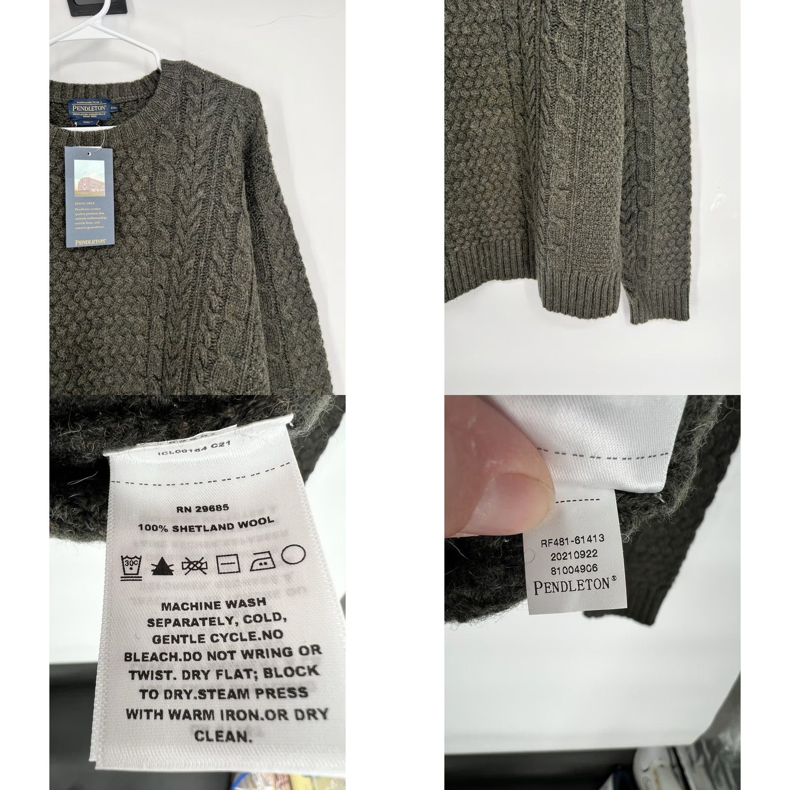 Pendleton Pendleton 100% Wool Fisherman Sweater Knit Crew Neck 2XL Dark Green Mens Pullover Cable Knit Vintage: No Size US XXL / EU 58 / 5 - 8 Thumbnail