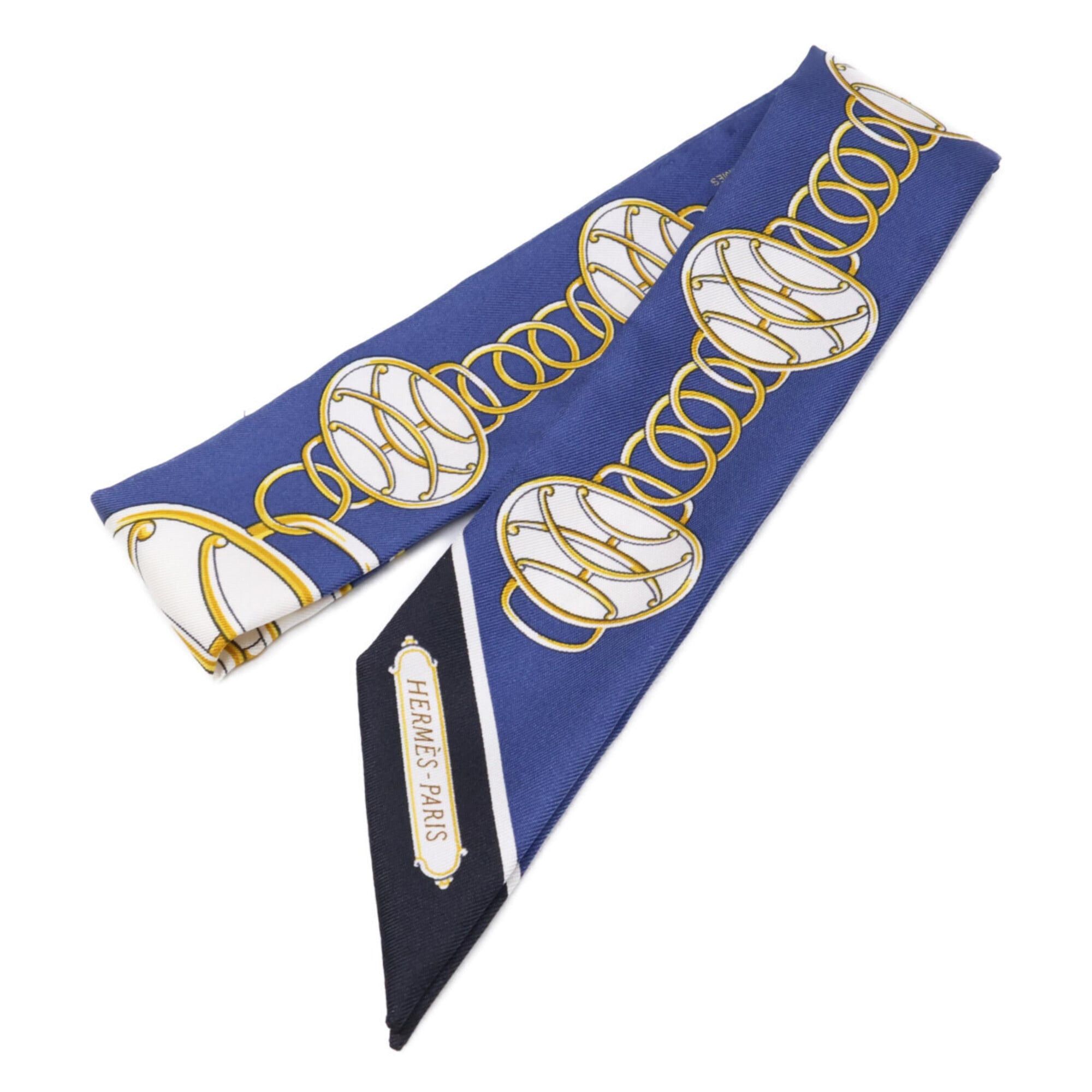 Hermes HERMES Lift Profile Silk Twilly Scarf/Muffler, Navy, Women's Size ONE SIZE - 1 Thumbnail