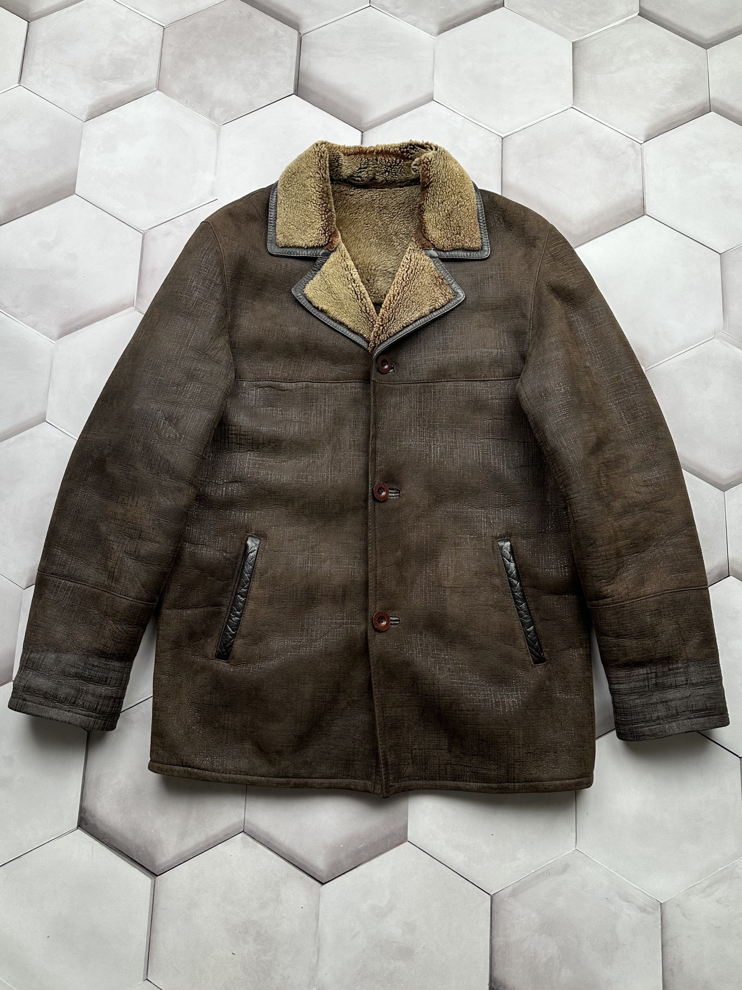 image of Genuine Leather x Leather Jacket Vintage Leather/sheepskin Coat in Brown, Men's (Size Small)