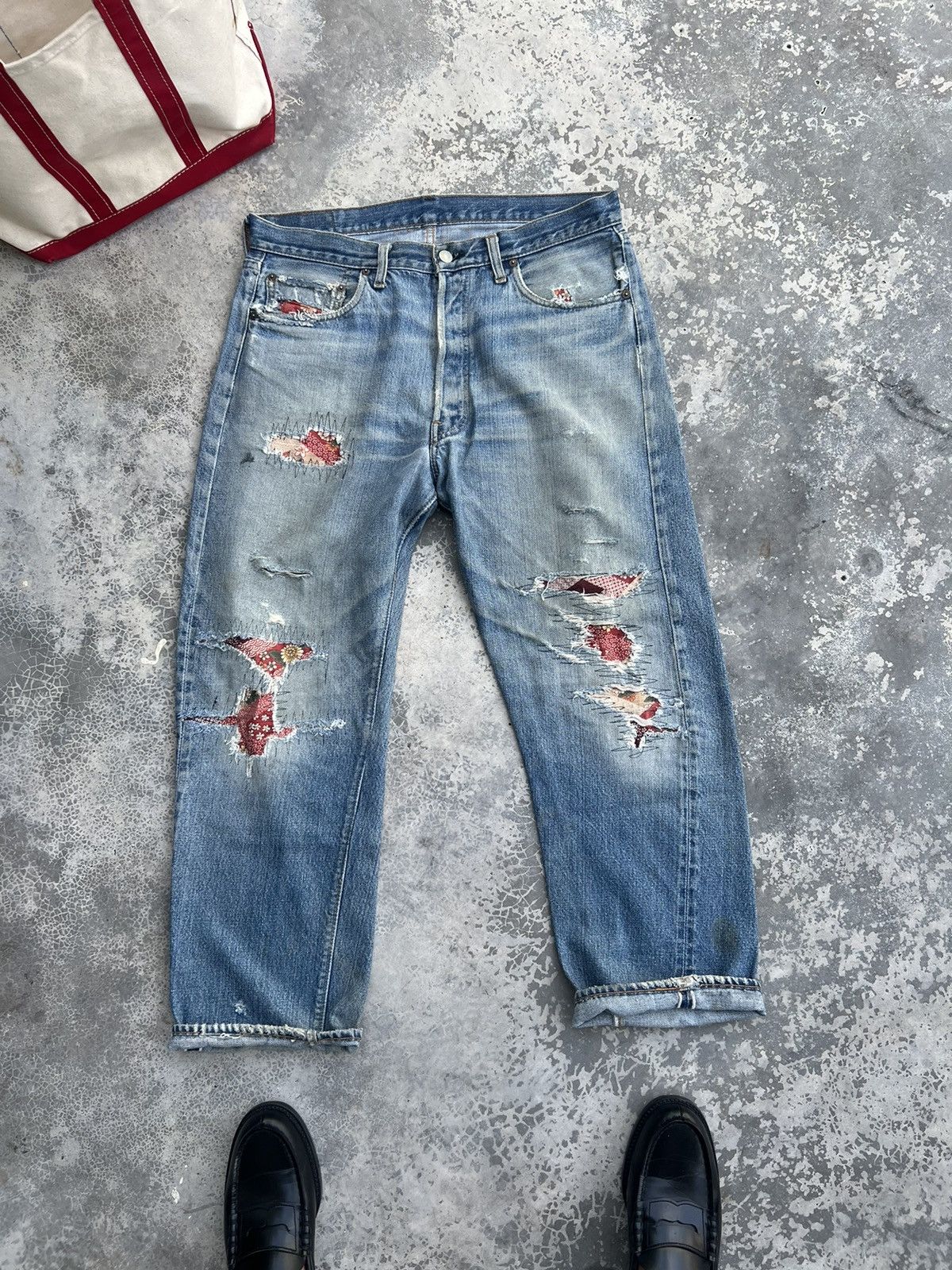 image of Vintage Levi’S 501 Redline Selvedge Distressed Denim in Blue, Men's (Size 34)