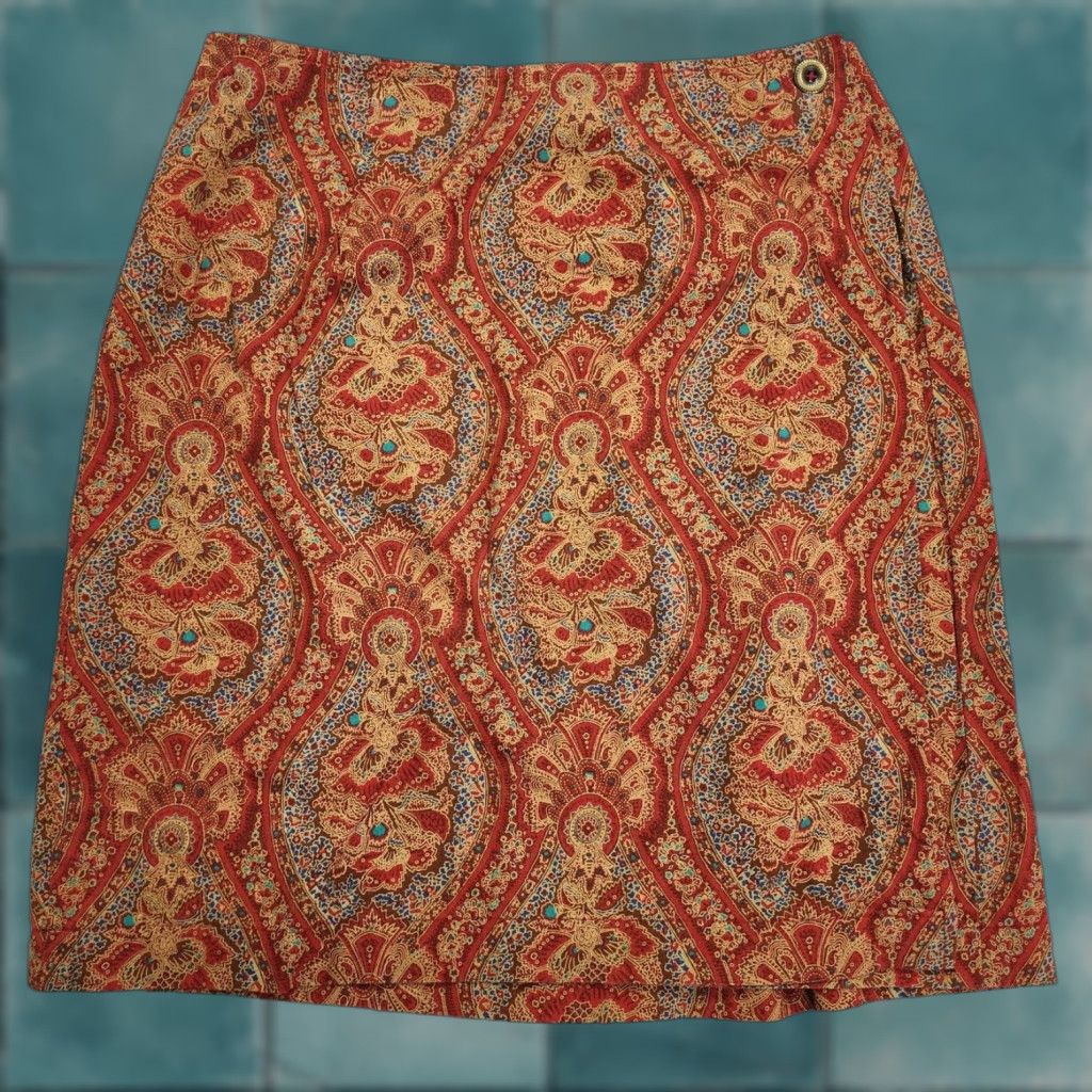 VINTAGE 1980s LizSport Women's Cotton Floral Wrap Pencil Skirt