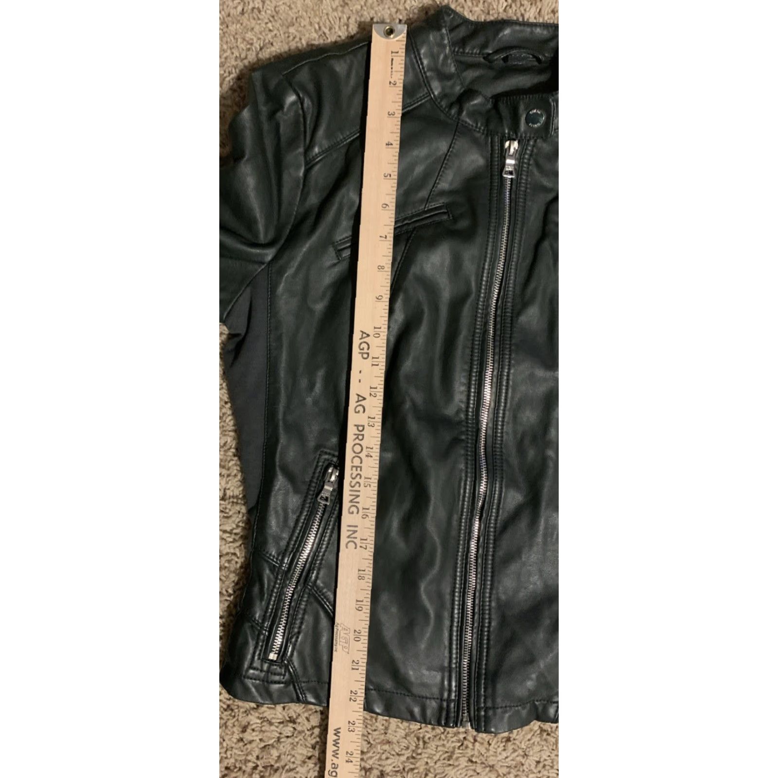 Guess GUESS Jacket Women's Biker Mid-Length Zip Black L Side-Stretch Panels 2193 Size L / US 10 / IT 46 - 6 Thumbnail