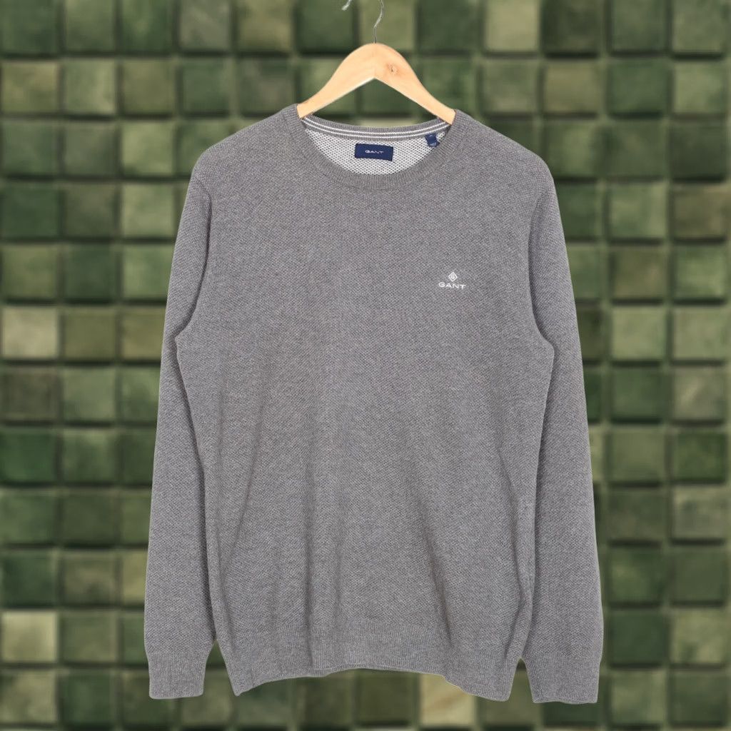 Gant VINTAGE GANT Pique Crew Neck Jumper Sweater Men M Grey Logo Classic Jumper Mens Size US M / EU 48-50 / 2 - 1 Thumbnail