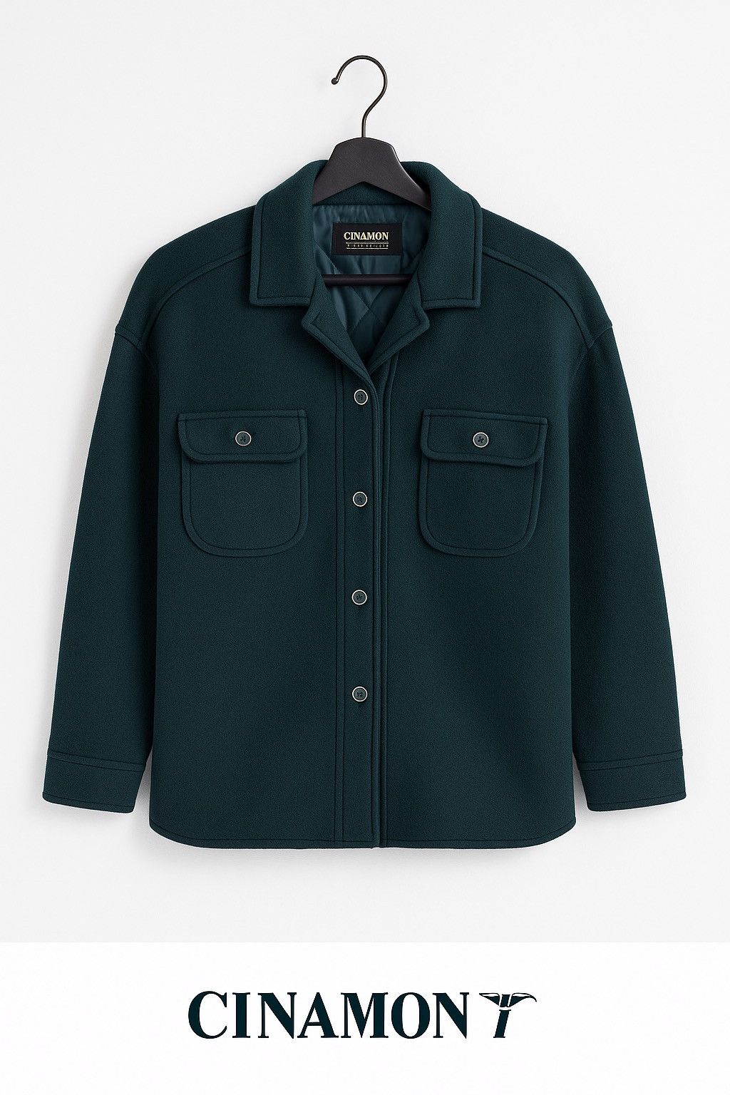 Vintage CINAMON Wool Blend Jacket Teal Green Button-Up Coat