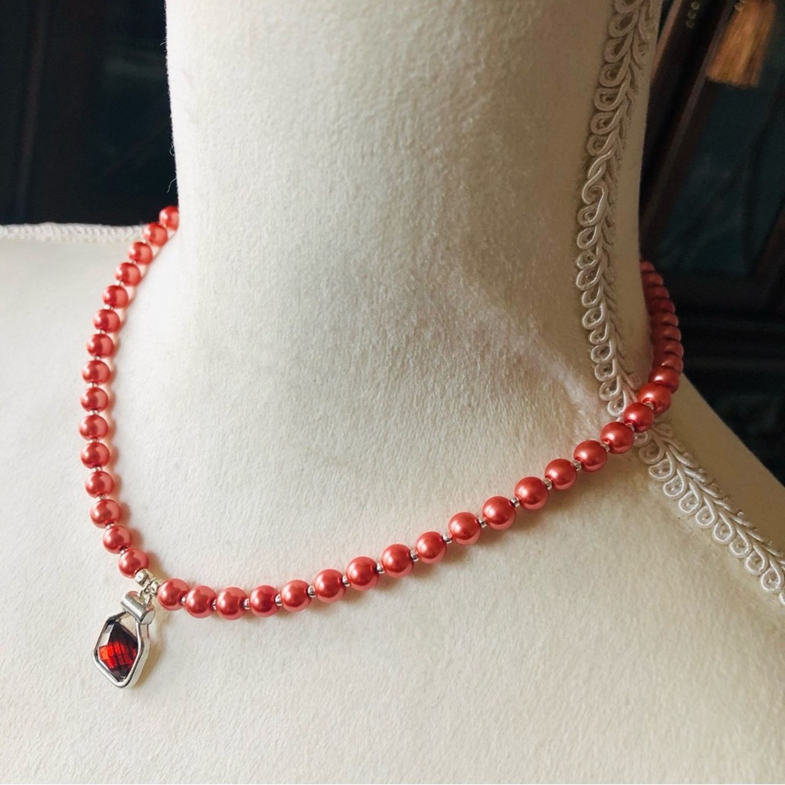 Handmade Handcrafted repurpose antique rose stone Pearl necklace Size ONE SIZE - 4 Thumbnail