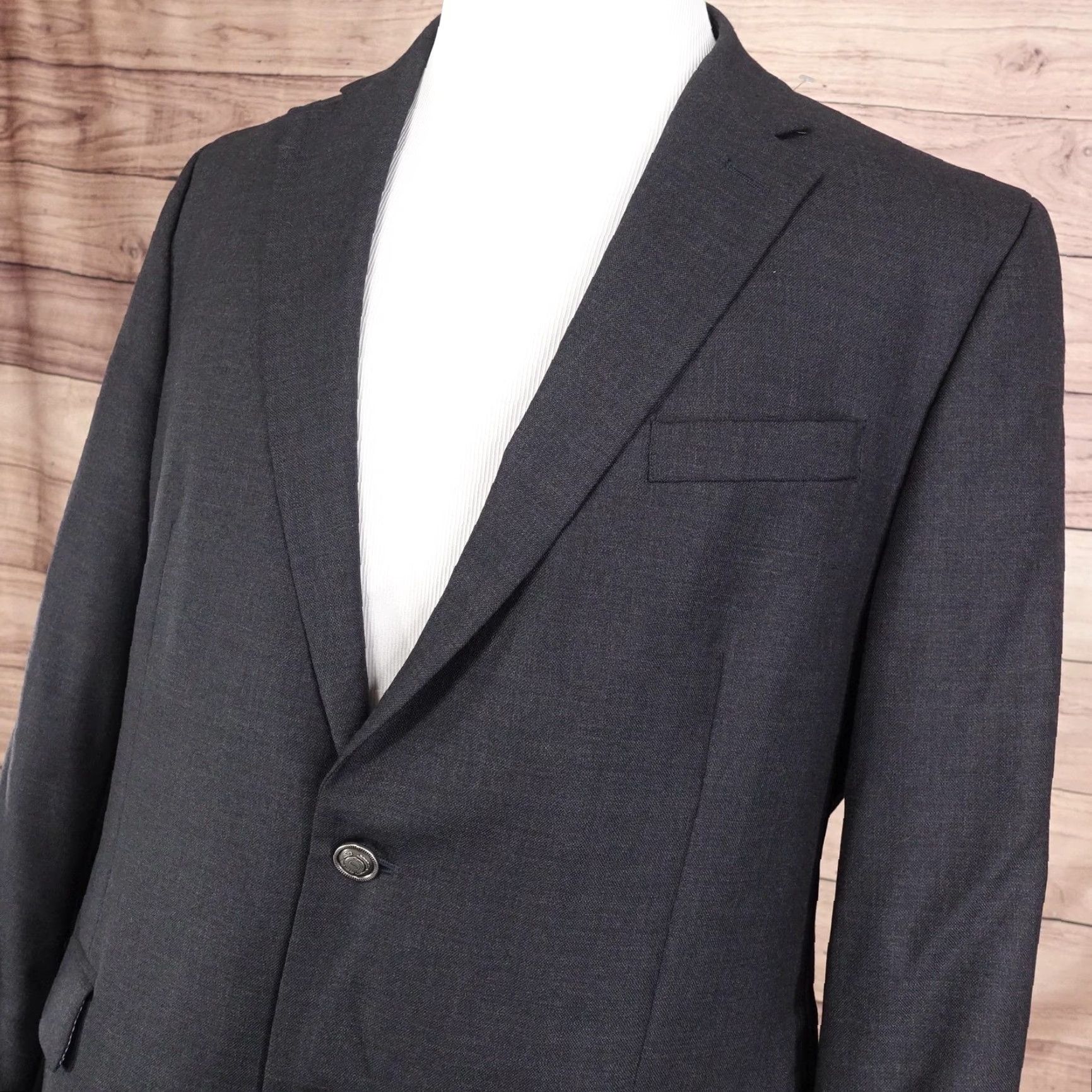 Stafford Stafford Blazer Mens 46R Slim Fit Charcoal Wool 2 Button Notch Lapel 2 Piece Coat Formal Business Size 46R - 2 Thumbnail
