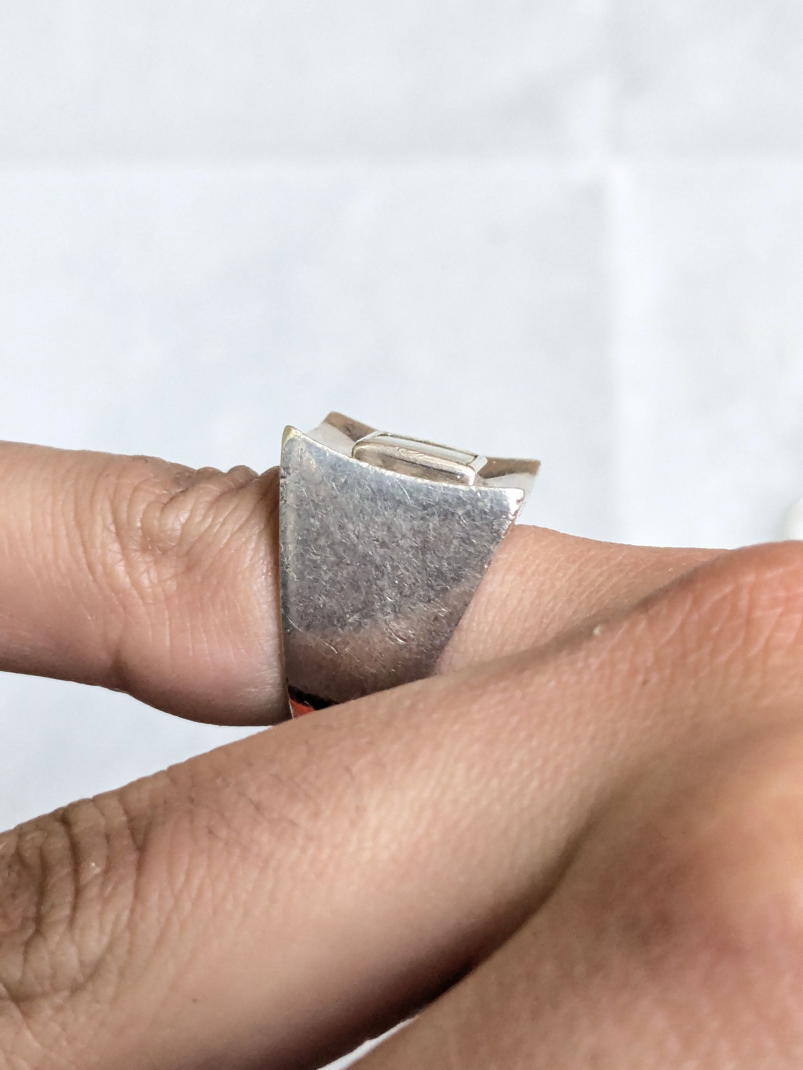 Jewelry Vintage Sterling Silver Ring MOP Square Hollow Cocktail Size ONE SIZE - 11 Thumbnail
