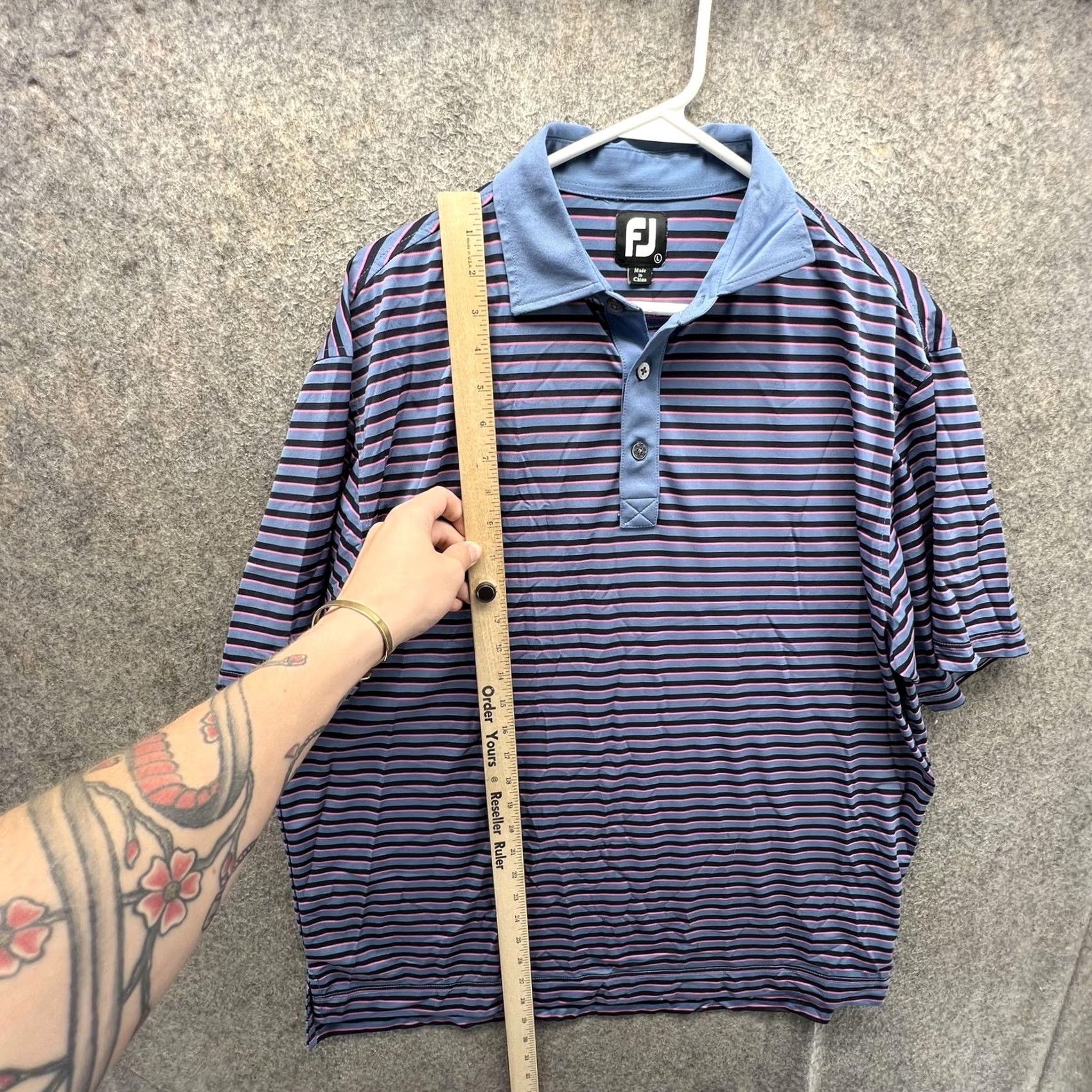 Footjoy FootJoy Polo Shirt Mens L Blue Stripe Golf Stretch Short Sleeve Polo Shirt Regular Size L Mens Blue Stripe Size US L / EU 52-54 / 3 - 5 Thumbnail