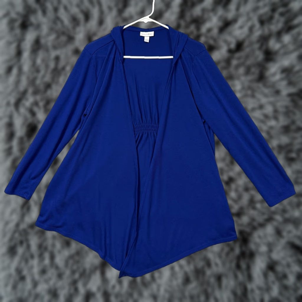 Vintage Fashion Bug Cardigan Women L Blue Hooded Lightweight Open Front Jersey Sweater Solid Womens Size L / US 10 / IT 46 - 1 Thumbnail
