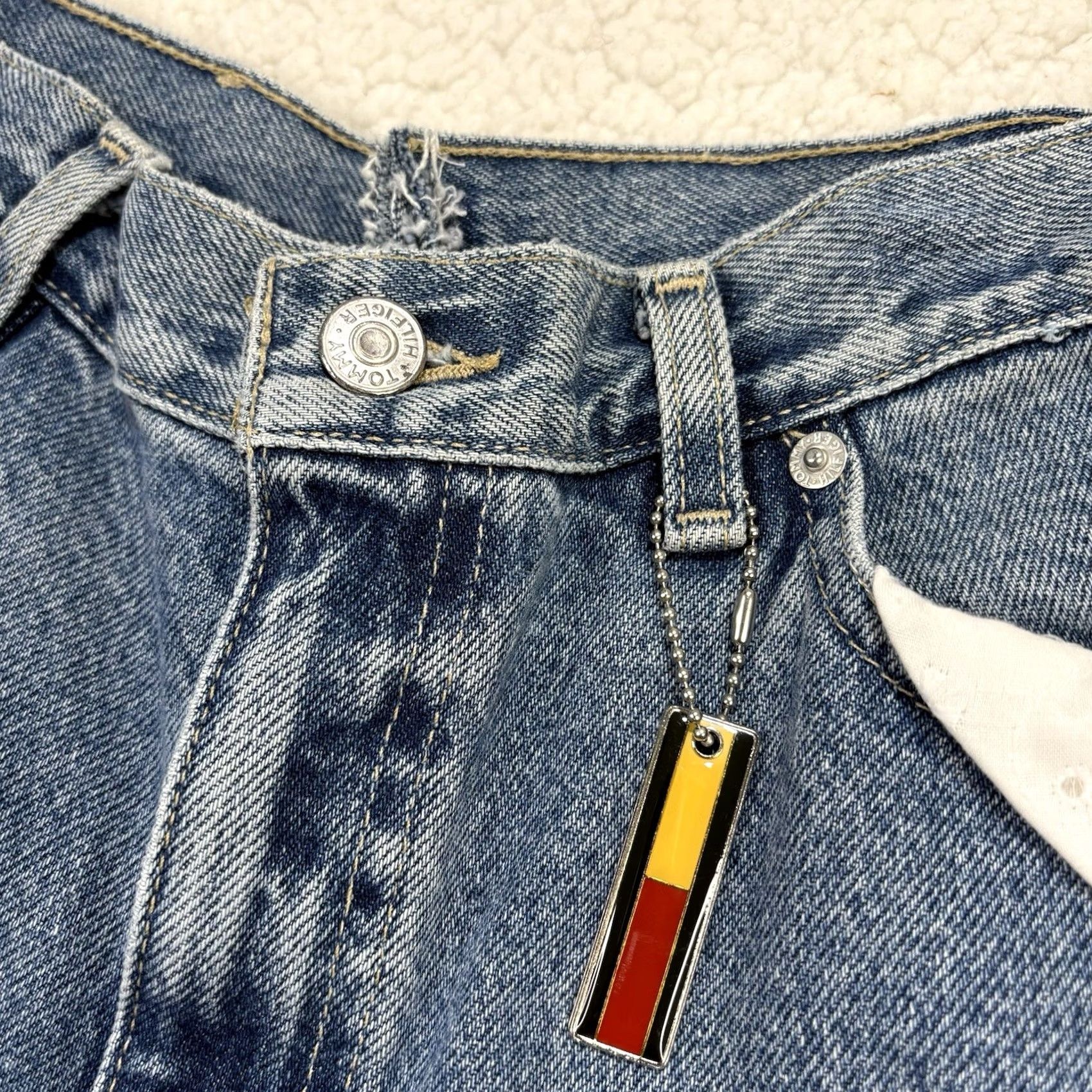 Tommy Hilfiger VINTAGE Tommy Hilfiger Skirt Maxi Denim Blue Front Lace Panel Button Zip Pockets 90s Bohemian 8 Womens Size 30" / US 8 / IT 44 - 4 Thumbnail