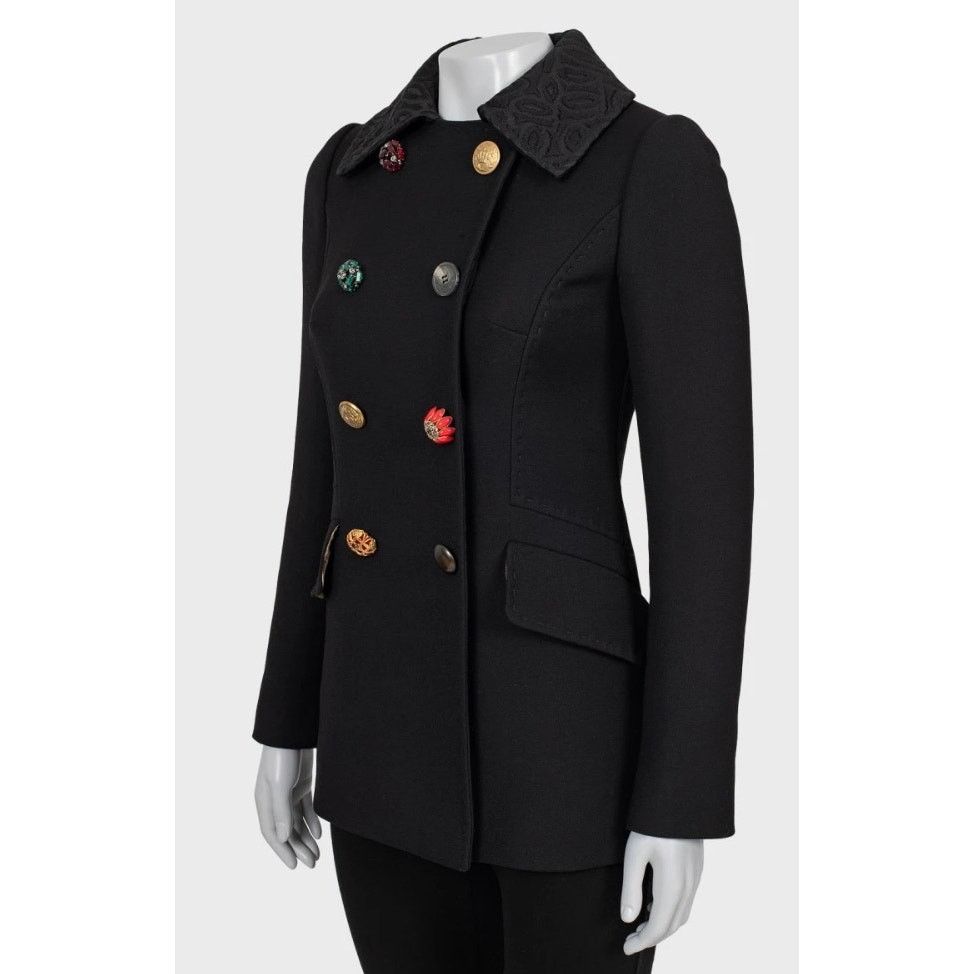 Dolce & Gabbana Dolce & Gabbana Black Wool Coat Crystal Buttons Sz.38/XS Size XS / US 0-2 / IT 36-38 - 2 Thumbnail