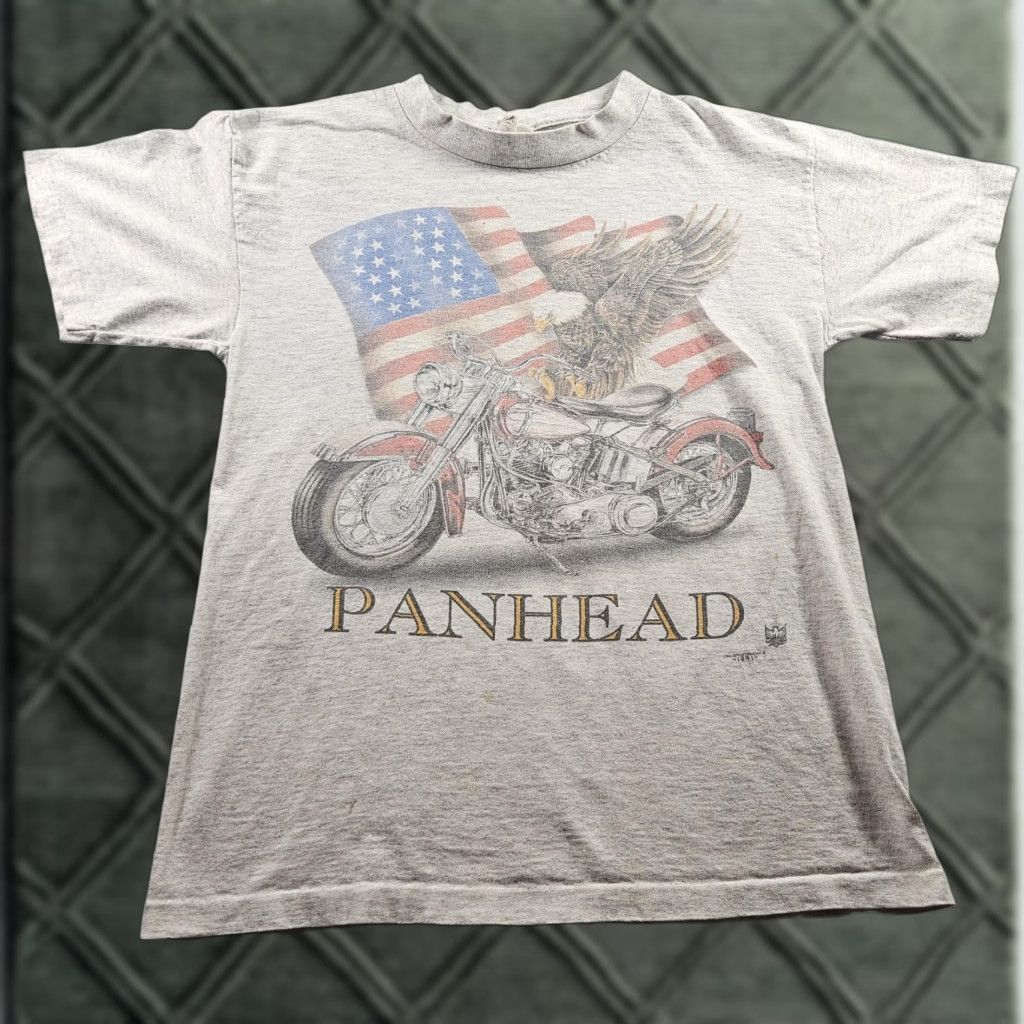 Vintage VINTAGE Panhead Shirt Mens M Gray CMJ Sportswear 90s Motorcycle USA Flag Graphic Print Crew Neck Short Sleeve Cotton Size US M / EU 48-50 / 2 - 1 Thumbnail