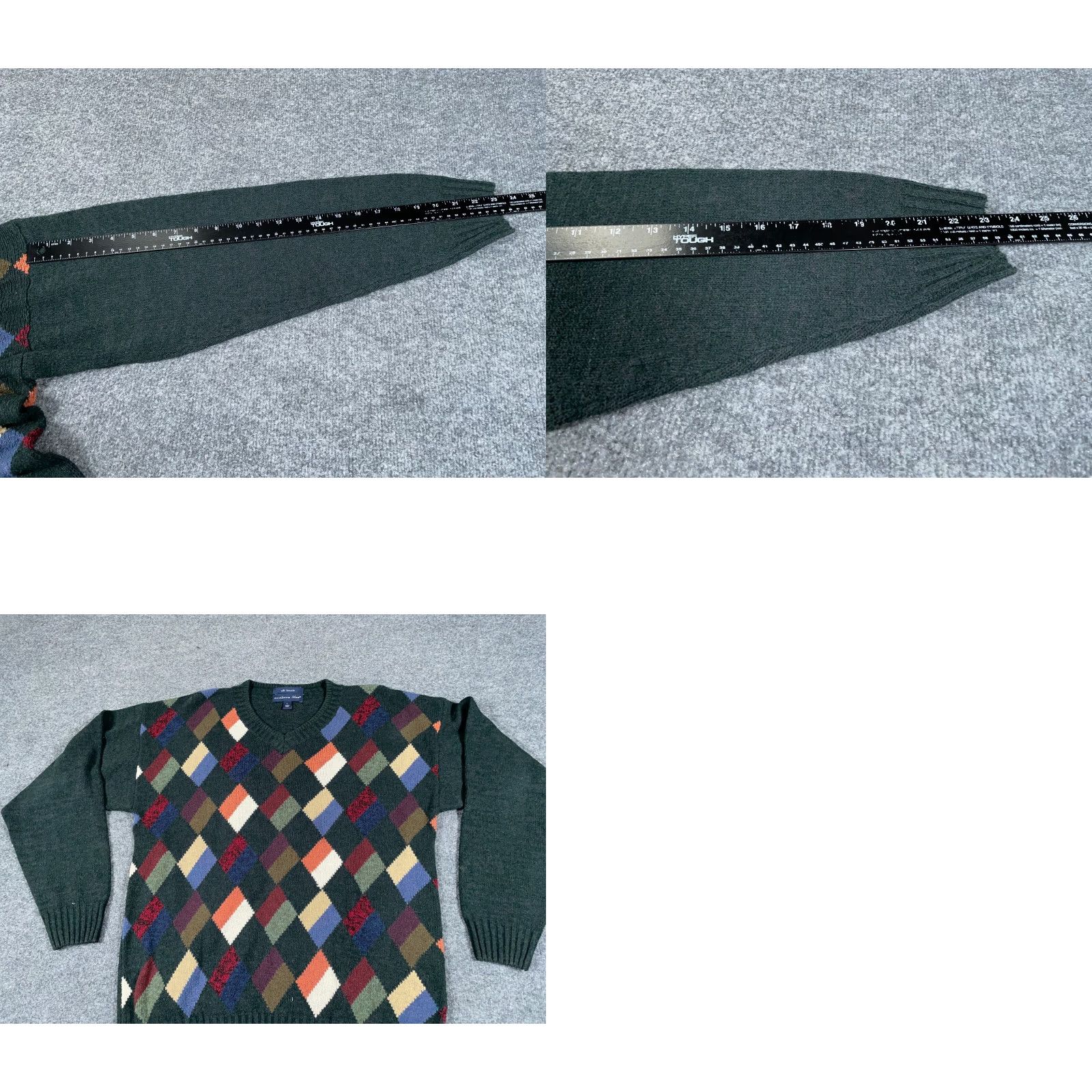Vintage VINTAGE Northern Isles V-Neck Sweater Adult Large Dark Green Argyle Diamond Pattern Silk-Nylon Knit 90s Retro Mens Size US L / EU 52-54 / 3 - 8 Thumbnail