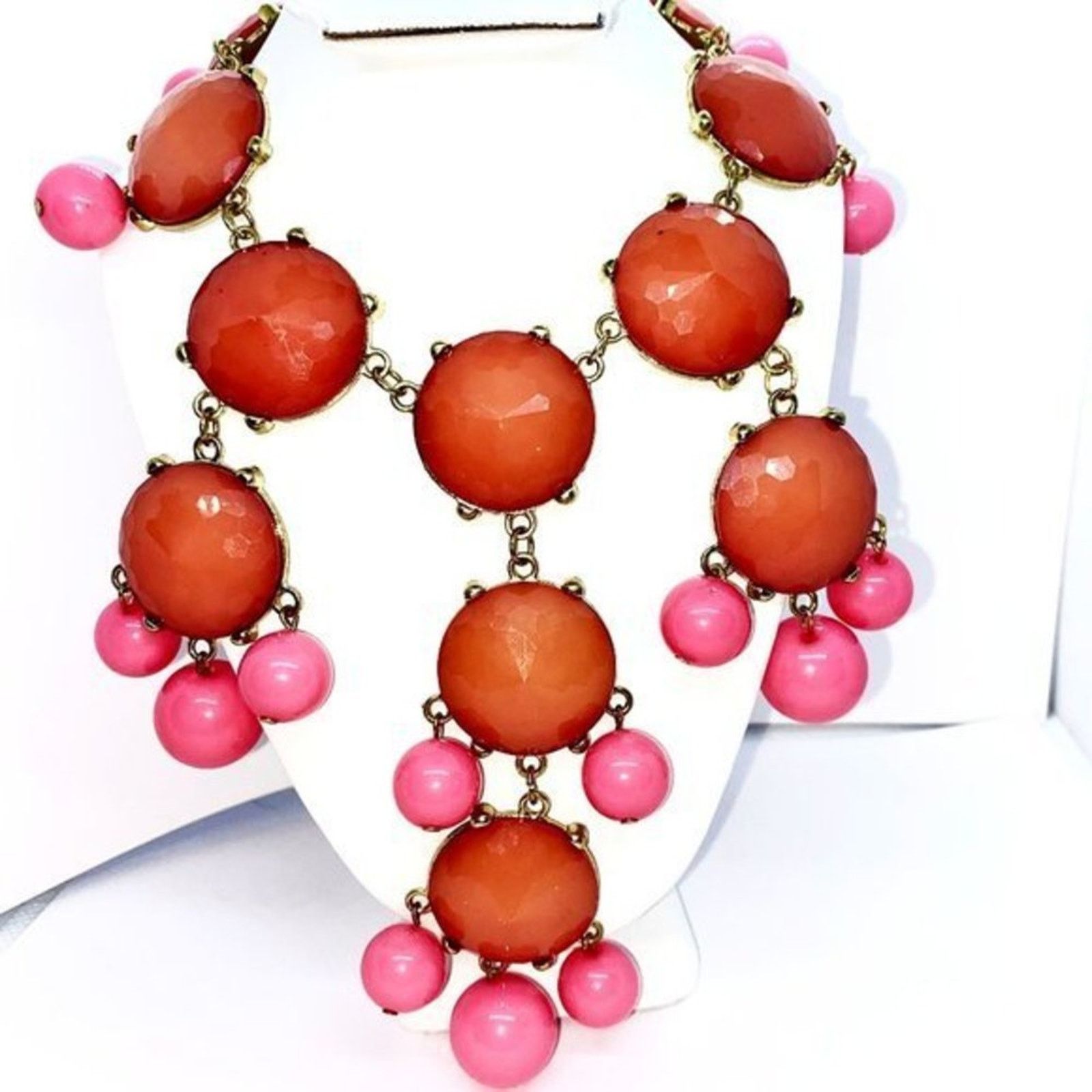 Handmade Rose Pink Beaded Pendant Bib Statement Necklace Size ONE SIZE - 1 Thumbnail