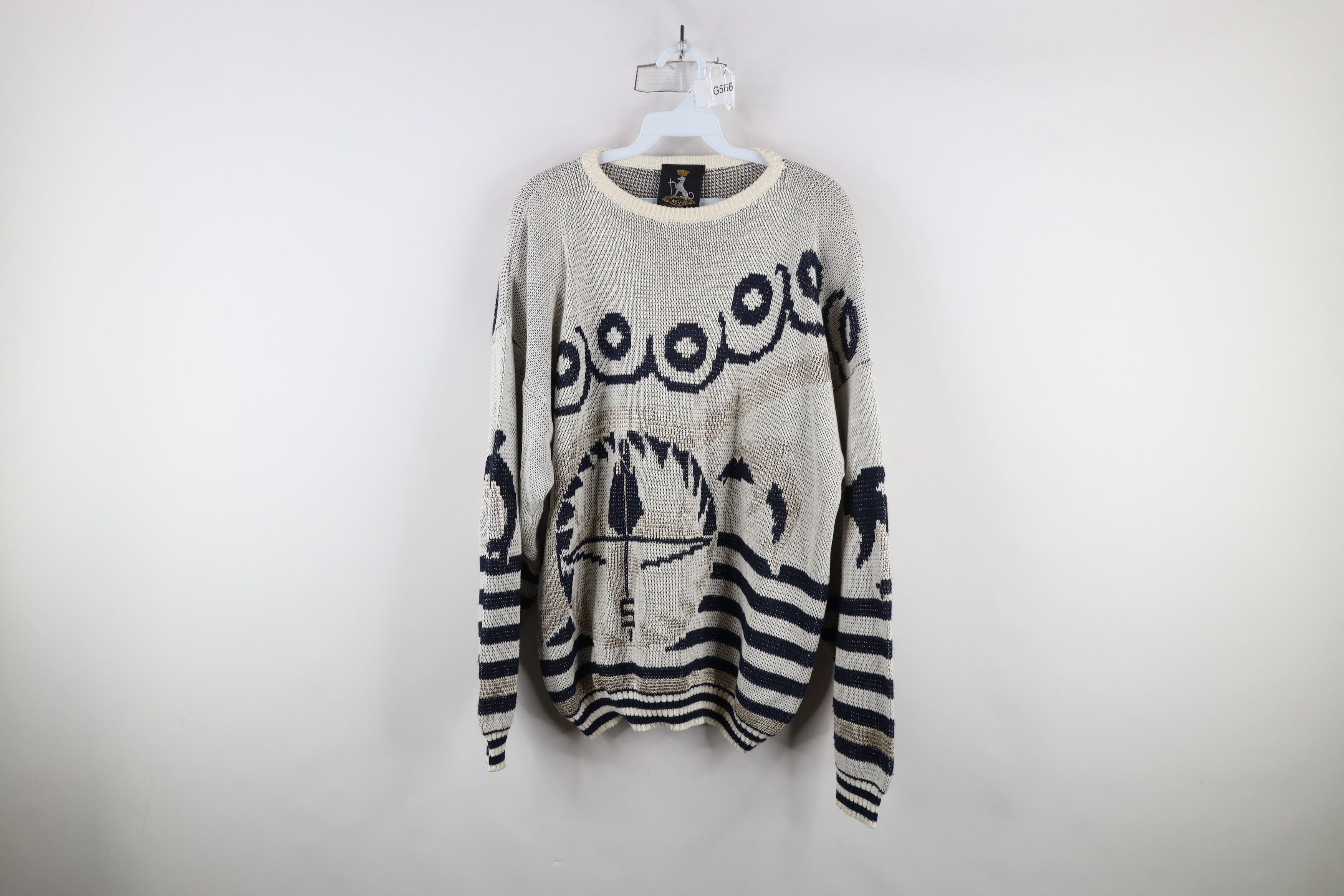 Vintage Vintage 90s Streetwear Abstract Compass Dolphin Knit Sweater Size L / US 10 / IT 46 - 1 Thumbnail