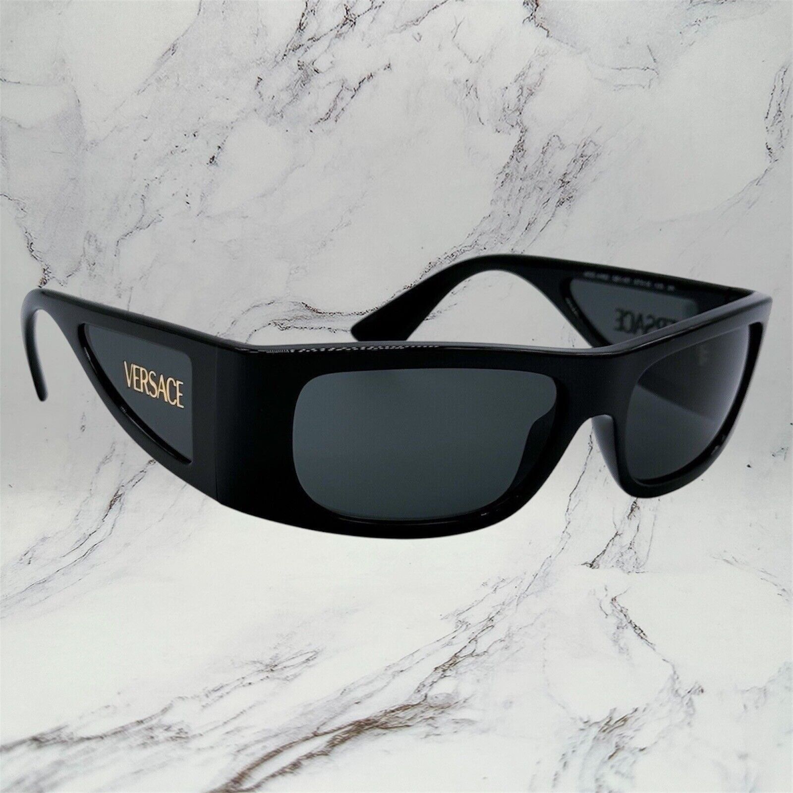 Versace VERSACE Sunglasses New Black Square Wrap Shield Mask Acetate Size ONE SIZE - 1 Thumbnail