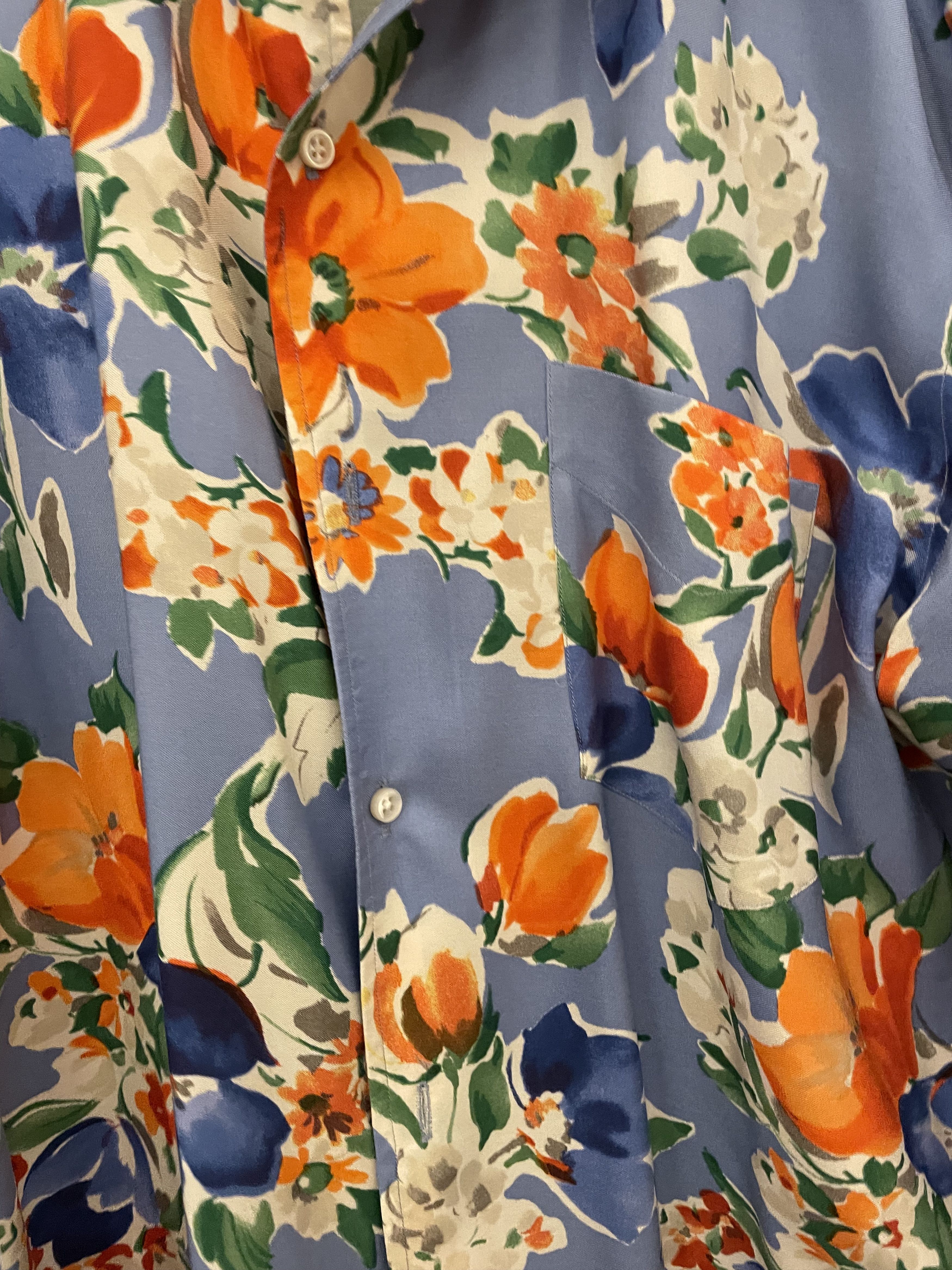 Ralph Lauren Purple Label Floral Blue 100% silk shirt Size US XL / EU 56 / 4 - 4 Thumbnail
