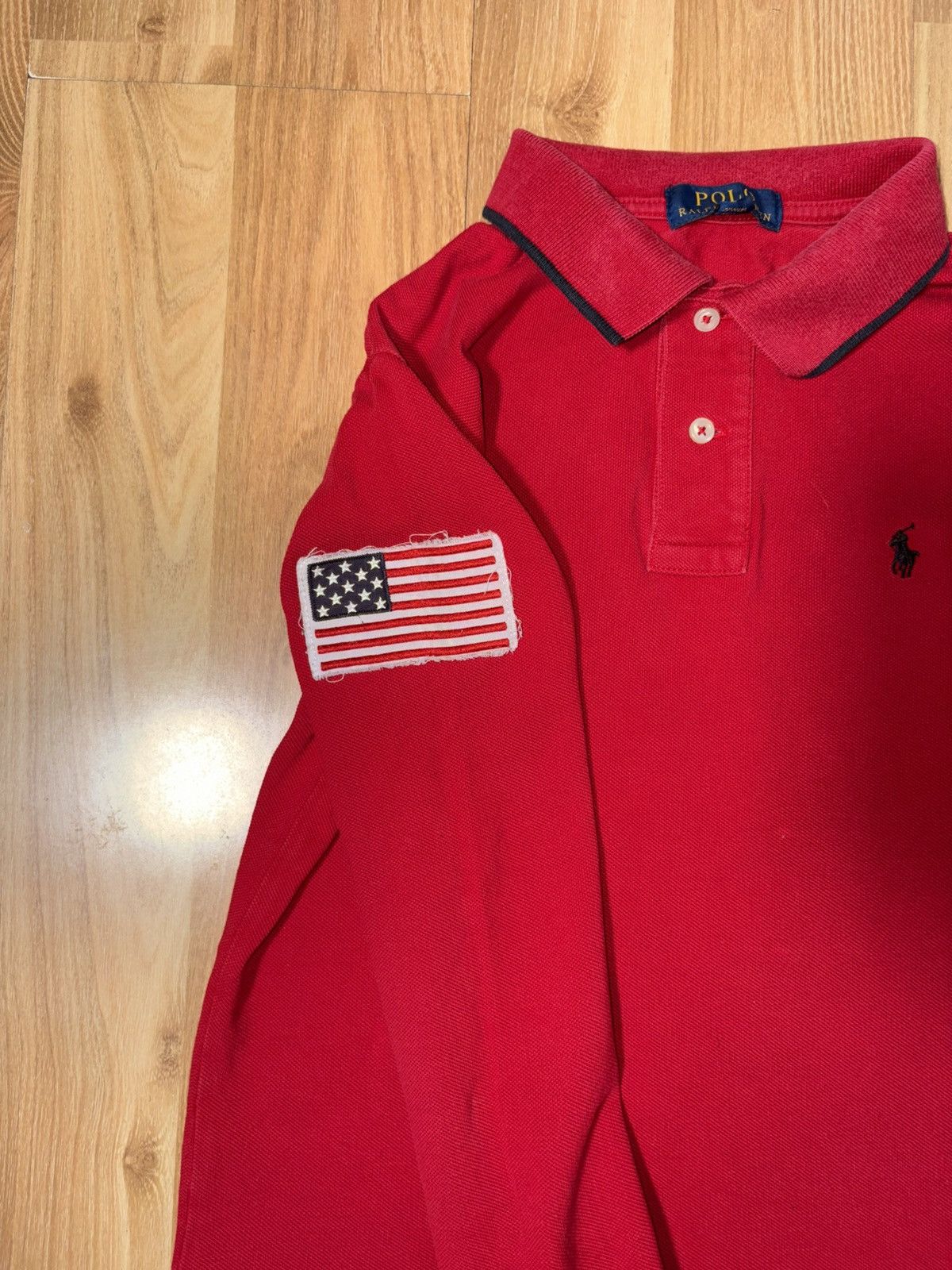 Polo Ralph Lauren Polo RL Red Long Sleeve Polo USA Flag Patch kids M (10-12) Size US XXS / EU 40 - 10 Thumbnail