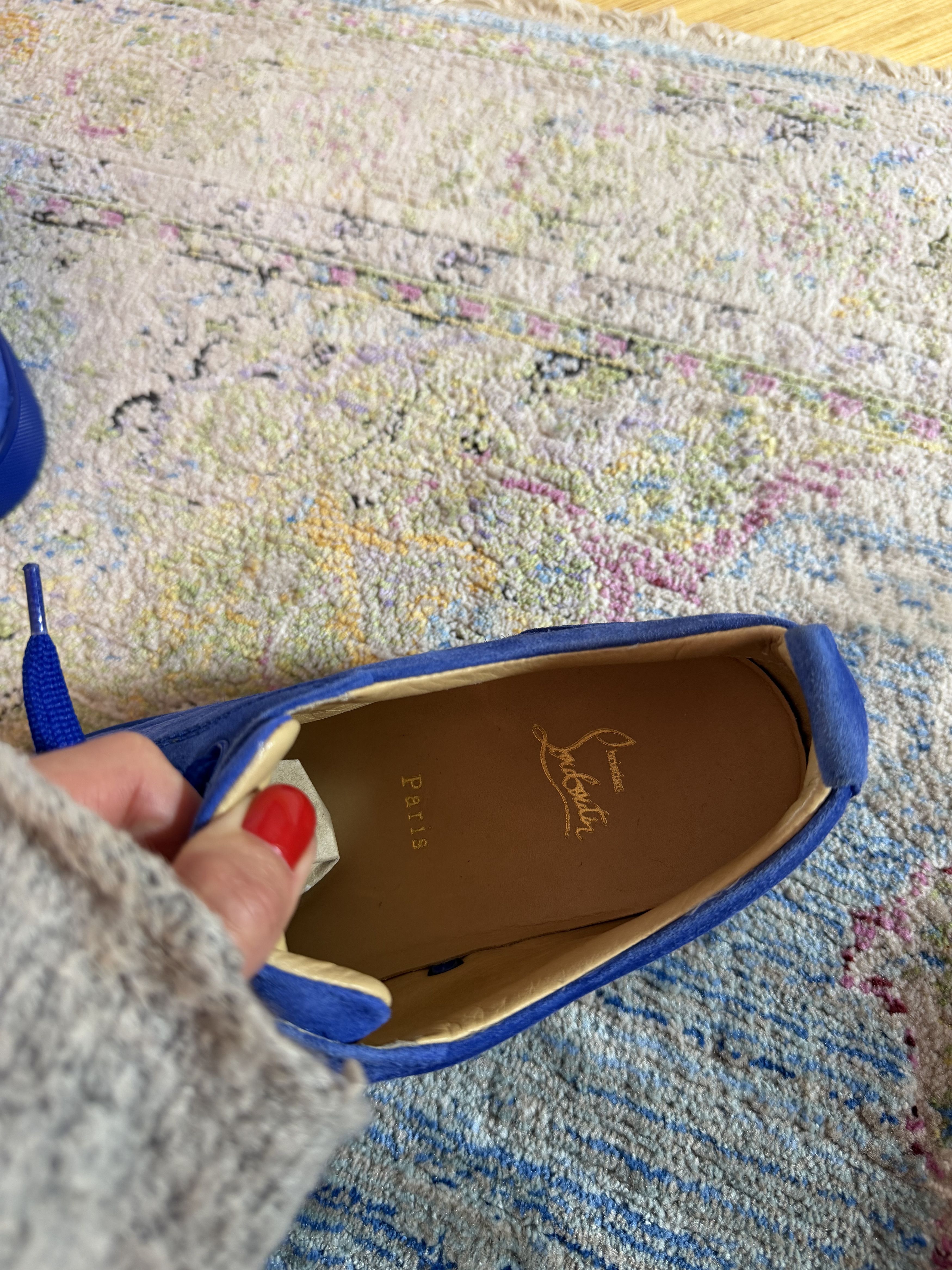 Christian Louboutin Christian Louboutin Blue Suede Louis Junior Spikes Sneakers Size US 12 / EU 45 - 8 Thumbnail