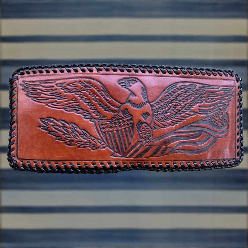 Vintage VINTAGE Eagle Leather Wallet Whipstitch Bifold Hand Tooled USA Made Freedom Size ONE SIZE - 1 Thumbnail