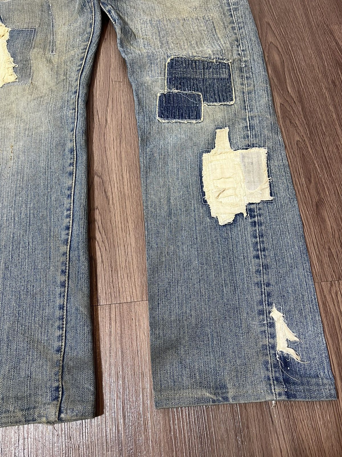 Japanese Brand Exhibitionist Japan Distressed Patchwork Jeans Size US 32 / EU 48 - 8 Thumbnail