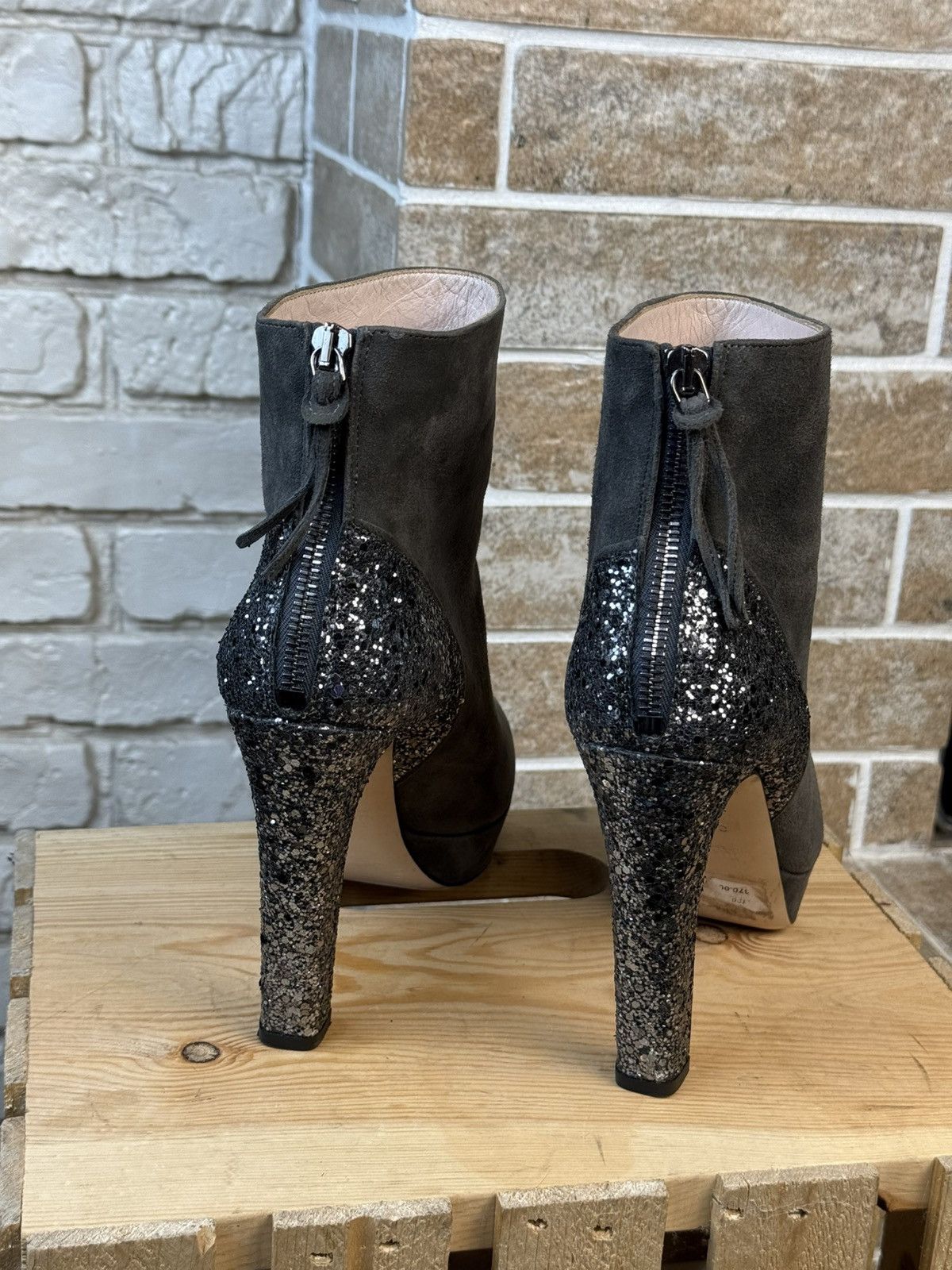 Miu Miu Miu Miu Gray Suede Glitter Heels Boots Size US 8.5 / IT 38.5 - 5 Thumbnail