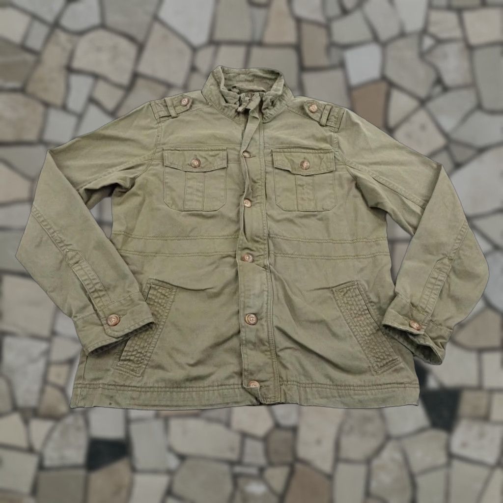 Vintage Roebuck Jacket Mens Large Green Military Field Coat Full Zip Button Up Utility Size US L / EU 52-54 / 3 - 1 Thumbnail