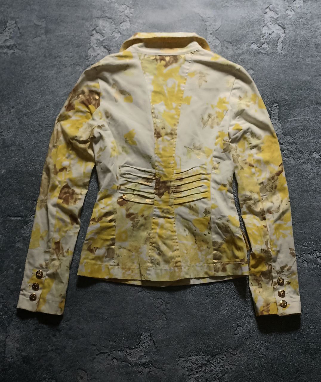 Roberto Cavalli Rare Roberto Cavalli Y2K Floral Print Jacket Yellow & Gold Size S / US 4 / IT 40 - 5 Thumbnail